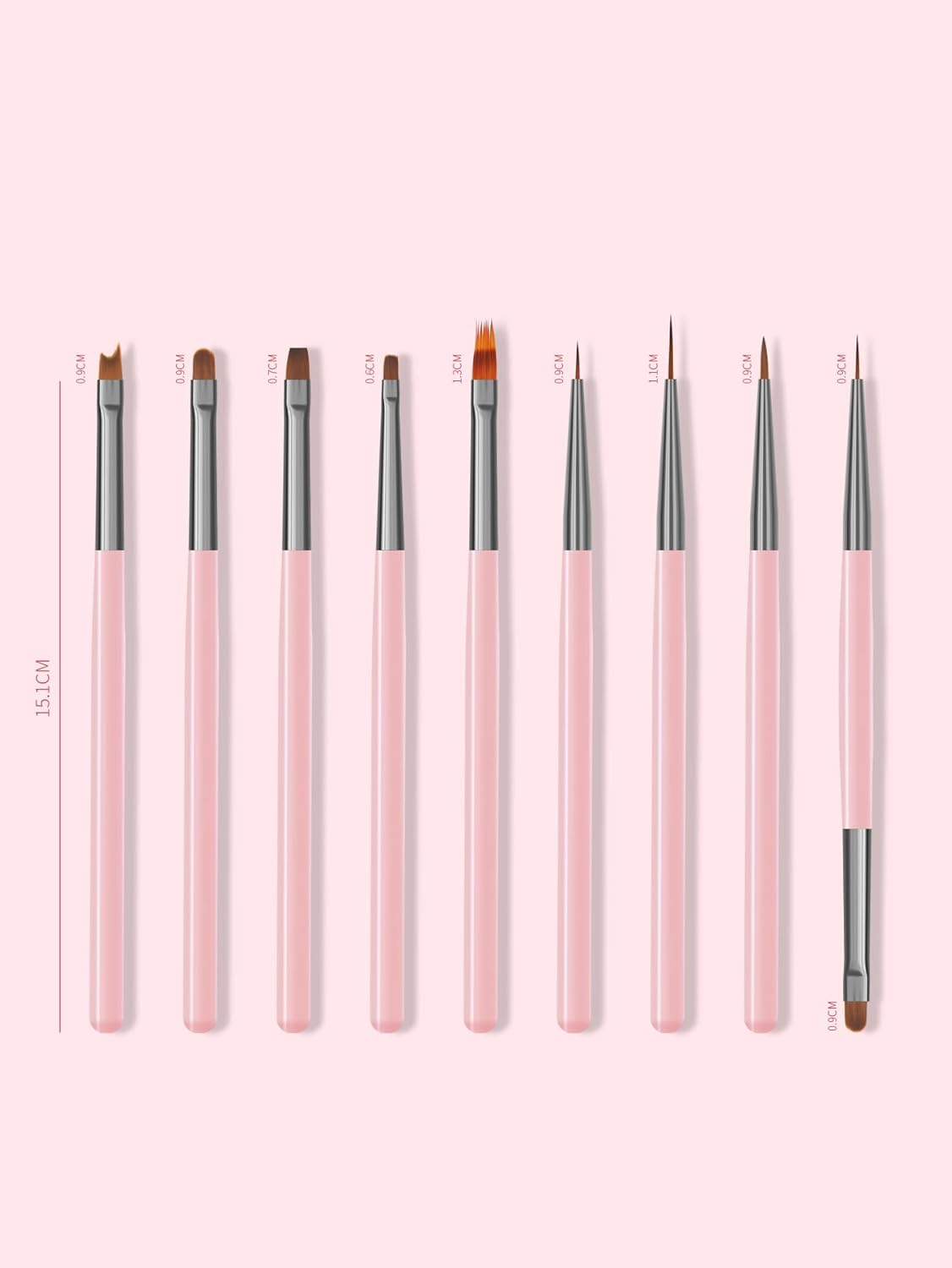 ZEOHBETY Nail Art Brushes Set, 9Pcs Nail Design Painting Brushes, Professional Nail Art Design Brushes, Nail Fine Liner Brushes, Pink image number 5