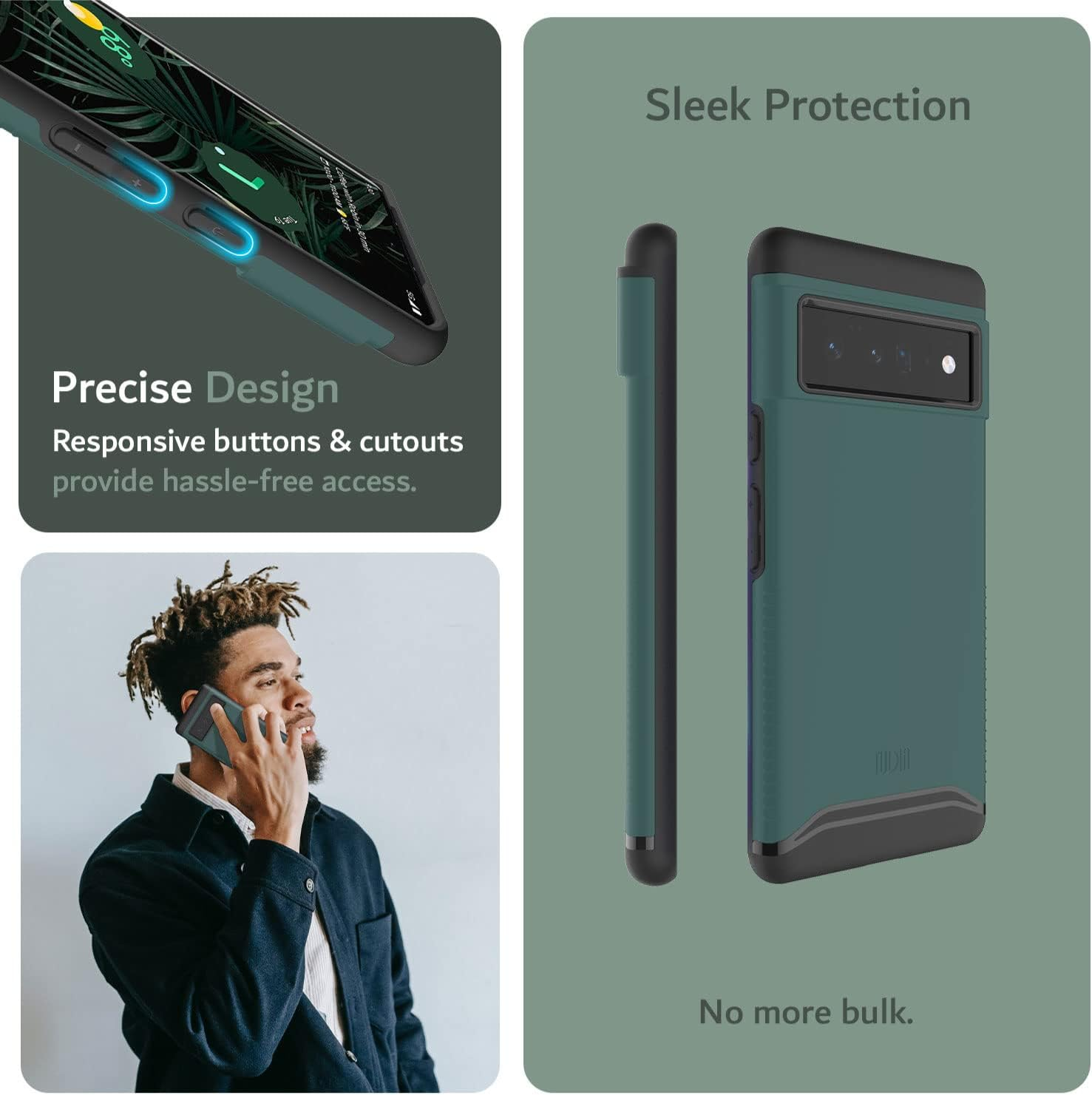 TUDIA Dualshield Designed for Google Pixel 6 Pro Case (2021), [Merge] Shockproof Military Grade Heavy Duty Dual Layer Tough Slim Hard Protective Case Cover (Hunter Green) image number 6