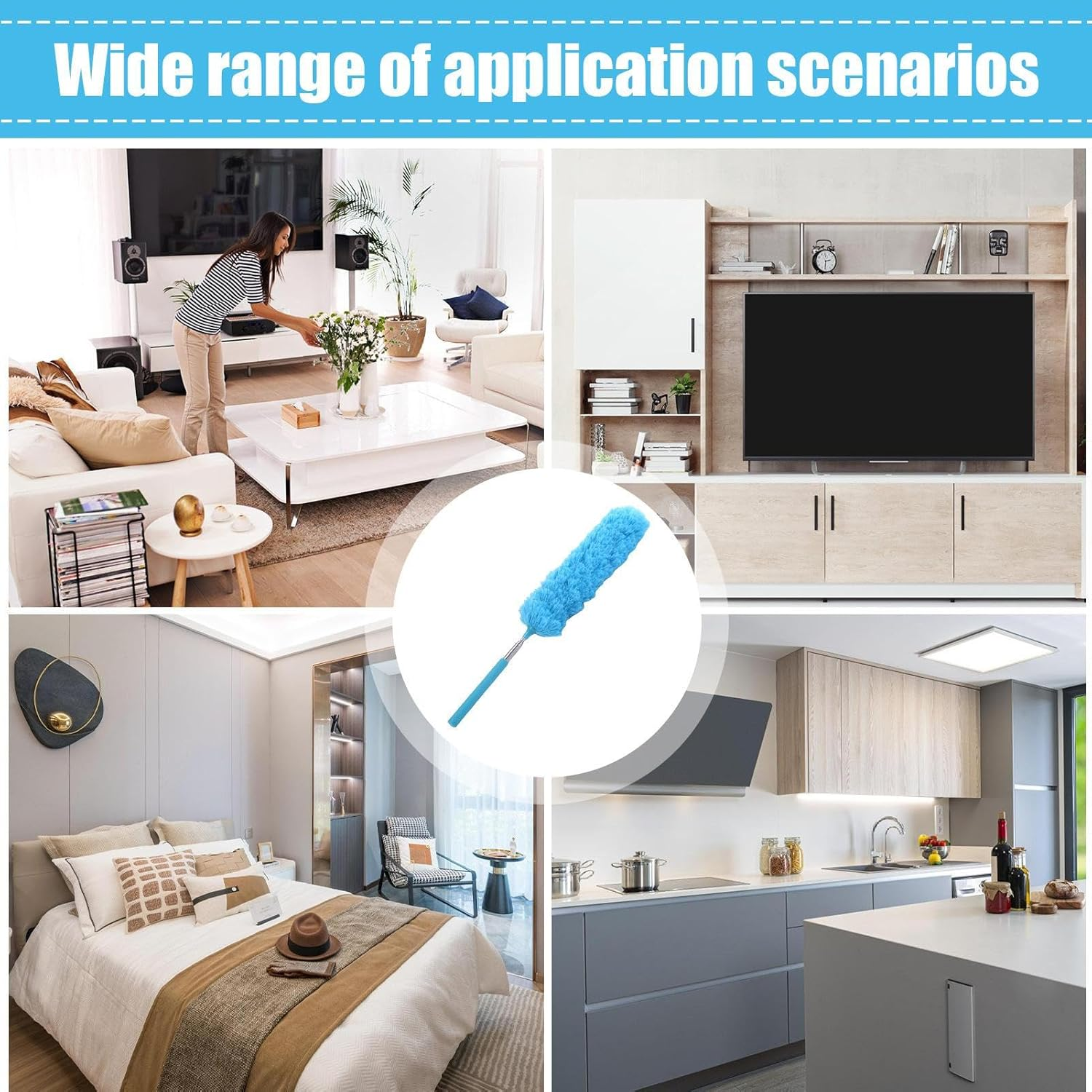 Extendable Feathers Duster Bendable Microfiber Long Handled Duster, Flexible Hand Cobweb Cleaner with Telescoping Pole for Cleaning High Ceiling Fans, Cars, Blinds, Cobweb, Furniture - Green image number 6