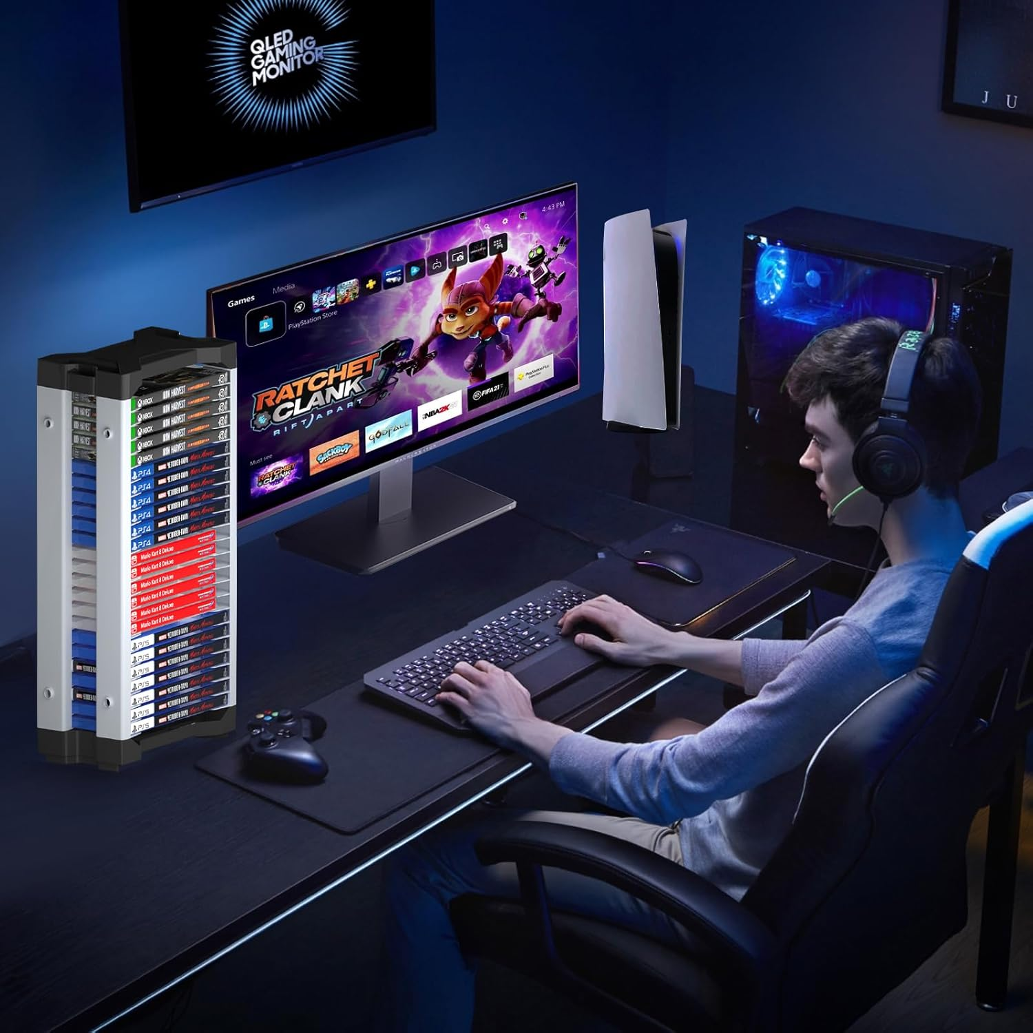 Nargos Video Game Storage Tower for PS5/ PS4/ PS3/ PS2/ Xbox One/Xbox 360 and Xbox Series X/S/Wii/Switch/Switch 2 Game Cases, DVD and Blu-Ray Disks Organizer (23 PCS) image number 2