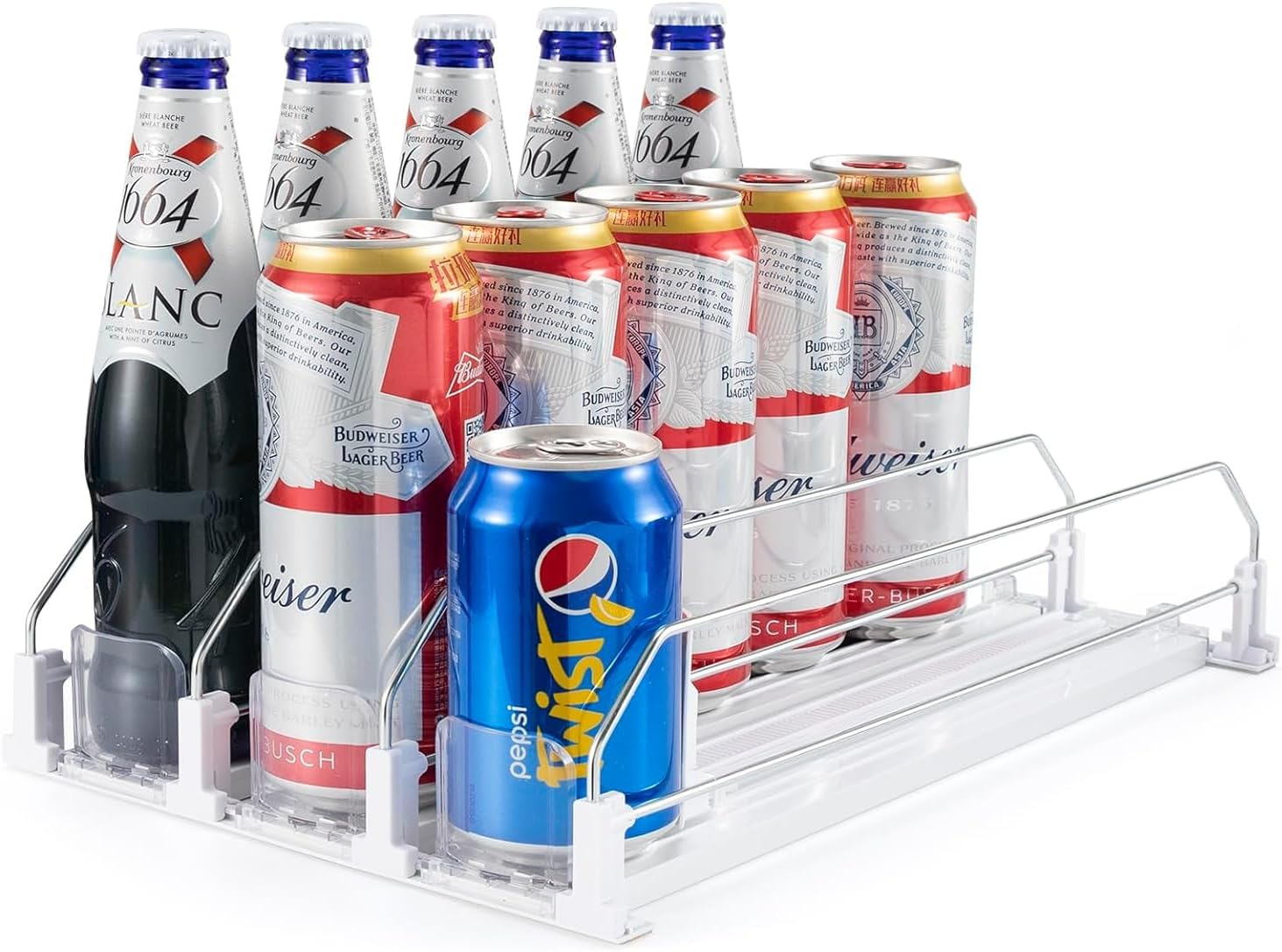 Can Dispenser for Refrigerator - Automatic Pusher Glide, Fridge Bottle Rack Drink Organizer, Self-Pushing Width Adjustable Beverage Storage Holds up to 10-15 Cans (M) image number 3