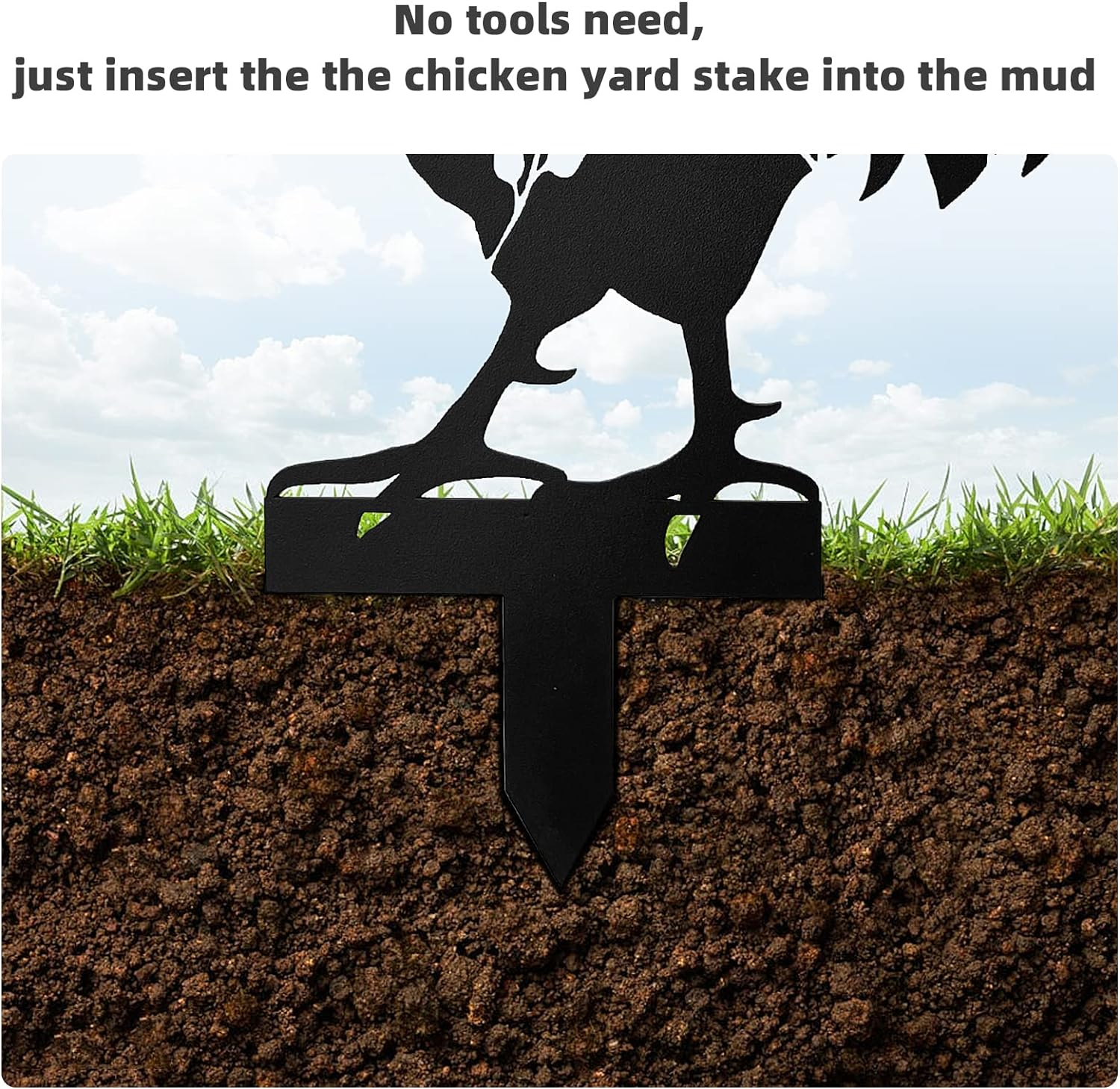 KOLYMAX 3 PCS Metal Chicken Yard Art Garden Decorative Stake Hollow Out Animals Silhouette Statue Decor, Chickens Family Silhouette Sets for Pathway, Floor, Garden, Lawn, Outdoor Decoration image number 4