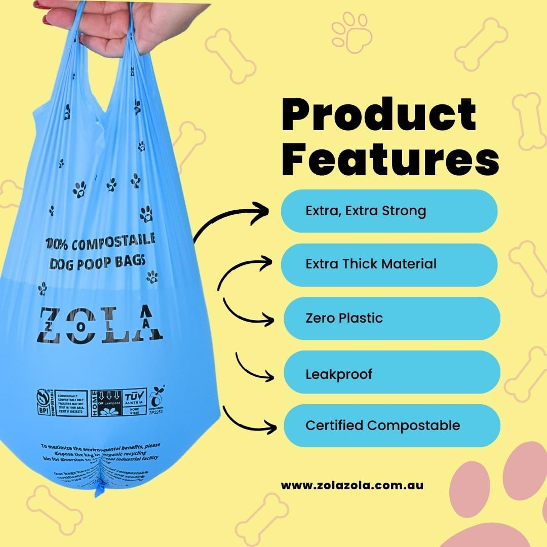 ZOLA ZOLA Super Strong Biodegradable Dog Poop Bags with Handles - Extra Strong, Extra Thick, Compostable Dog Poo Bags for Dogs & Cats - Eco-Friendly Poop Bags Rolls image number 3