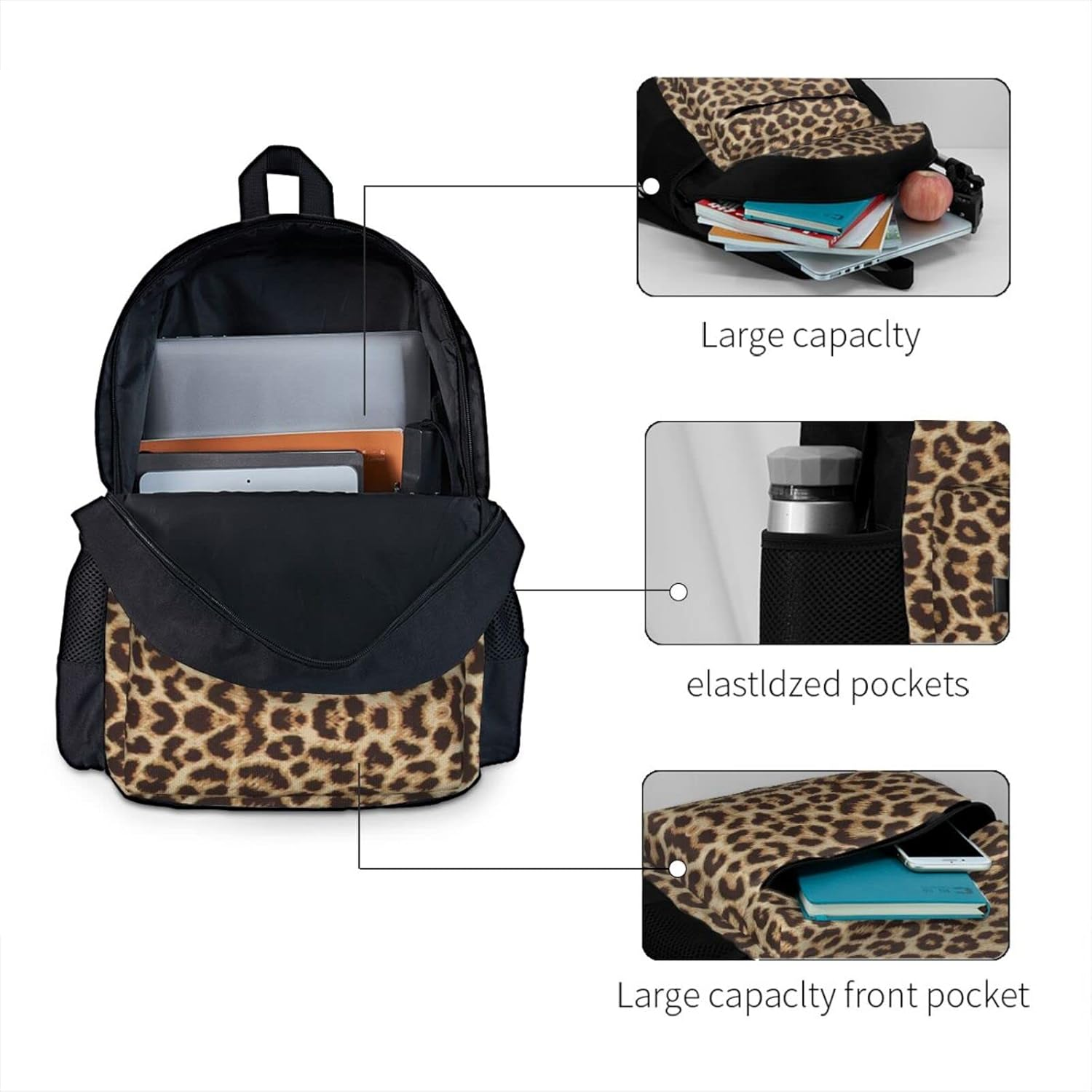 PIXOLE Leopard Pattern Print Travel Backpack, Laptop Backpack, School Backpack with Ergonomic Design and Multiple Pockets - Cafe Terrace At Night image number 6