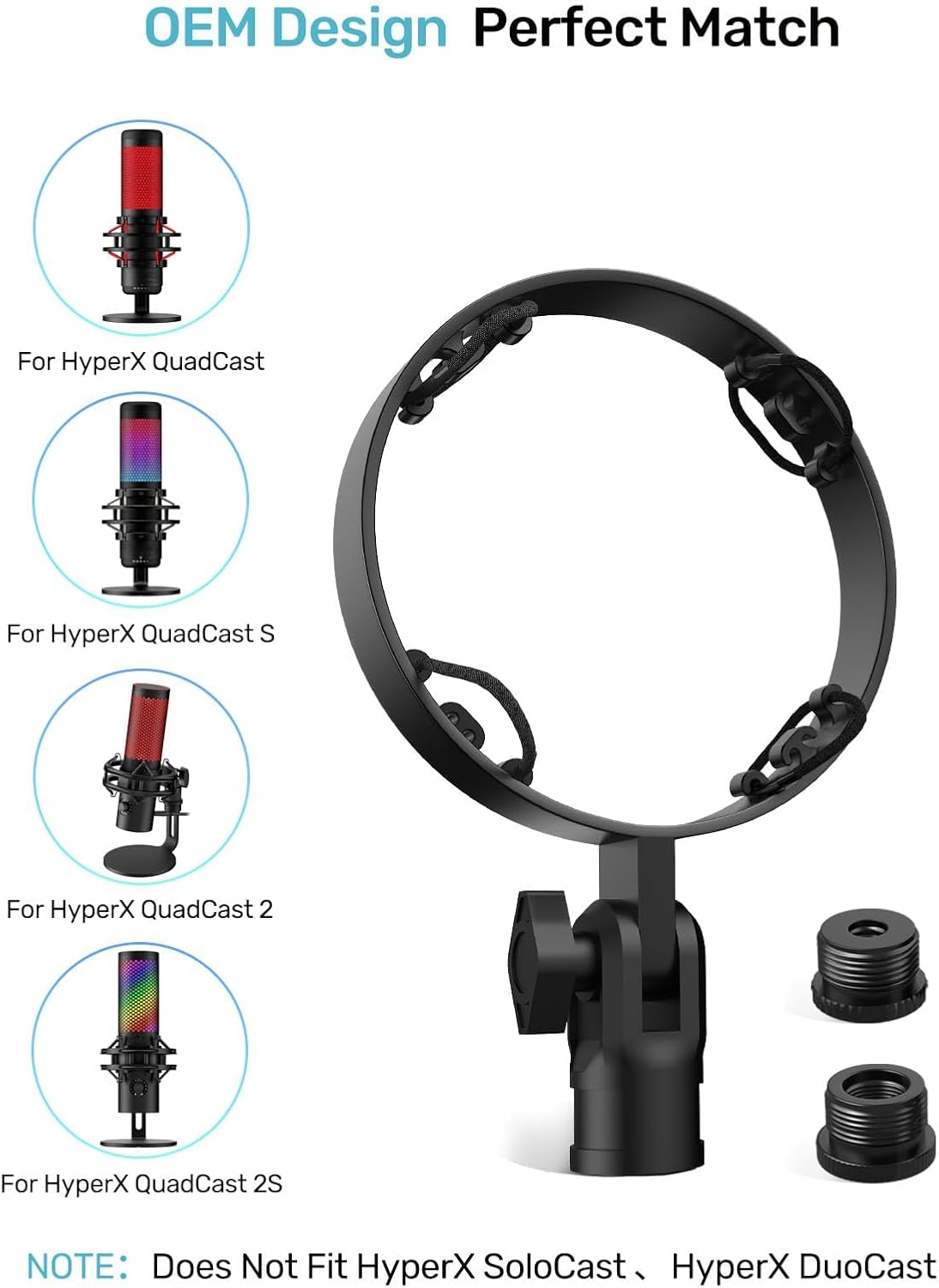 Etour [Custom Built for Hyperx Quadcast Shock Mount ] Microphone Mount Stand Mic Mount Adapter with 5/8" 3/8" 1/4" Screw Adapter with Microphone Stand & Boom Arm image number 5