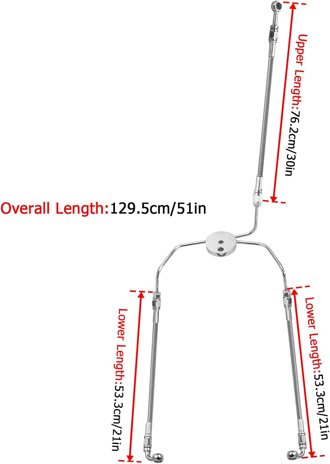 Mofun 51" Upper and Lower Hydraulic Brake Line Compatible with Harley Touring Road Glide Road King 1999-2007, Fit 12"-14" Handlebar, Chrome image number 7