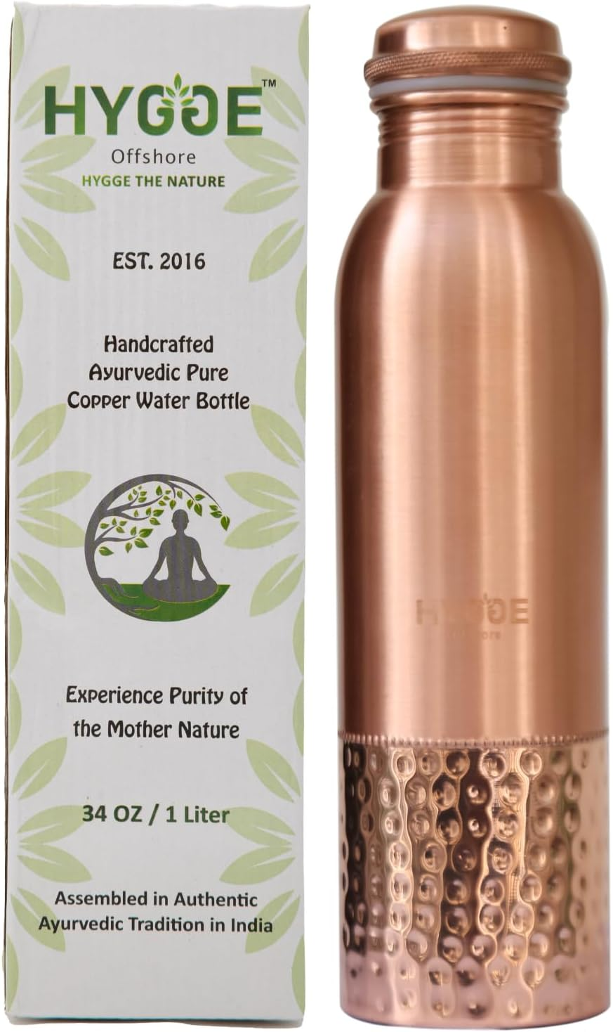 HYGGE 34 Oz Pure Copper Water Bottle &ndash; Ayurvedic Copper Vessel &ndash; Leak-Proof, Antique Hammered Design &ndash; Promote Health & Hydration &ndash; Eco-Friendly Drinkware image number 6