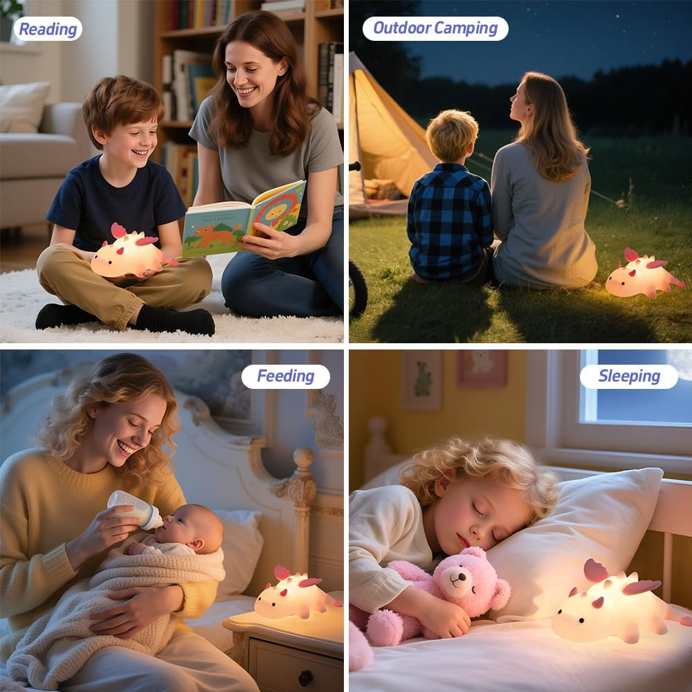 Cute Dinosaur Night Light, Squishy Silicone Dinosaur Lamp Rechargeable Light, Nursery Animal Touch Bedside Lamp, 3 Level Dimmable with 7 Color,Table Night Lamp for Room Decor Funny Presen for Boy Girl image number 1