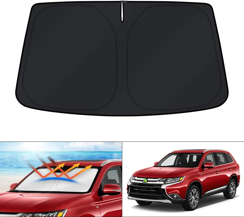 KUST Windshield Sun Shade for Mitsubishi Outlander 2022 2023 2024 Window Shade Sun Visor Cover Foldable Blocks UV Rays Keep Your Car Cooler, Black,Silver