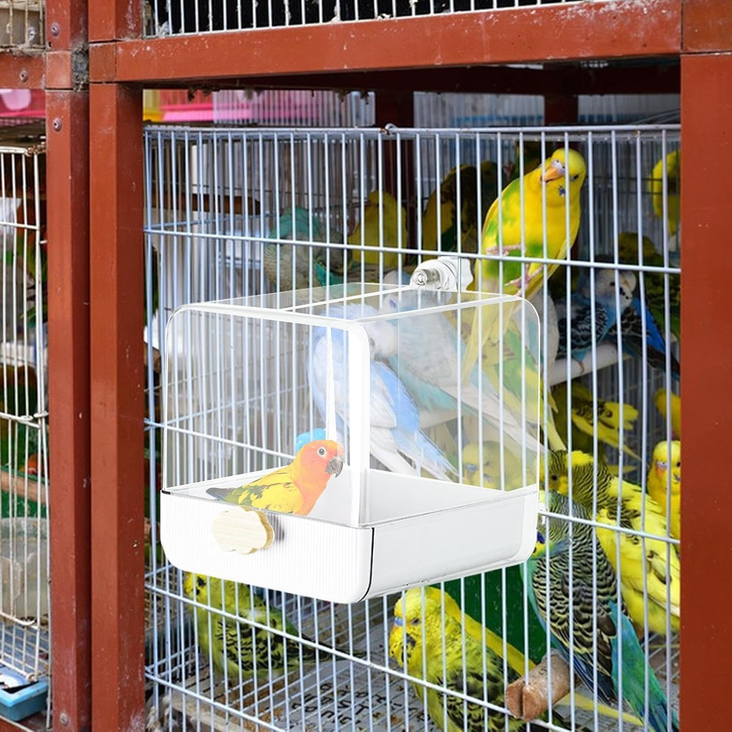 Bird Bath for Cage, Parakeet Bath, Parrot Shower, Bird Bath, Bird Cage Accessories with Hook and Bottom Drawer, Indoor Bird Bath for Small Birds, Canary Parakeets image number 5