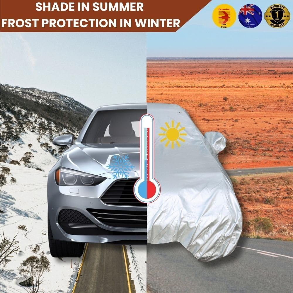 Outback GT Silvershield Outdoor Car Cover for Holden Commodore 1997-2006 (VT VX VY VZ) L - Zipper Door & Elastic Hem - UV Protection - Universal Fit - Water, Dust & Scratch Proof - Grey