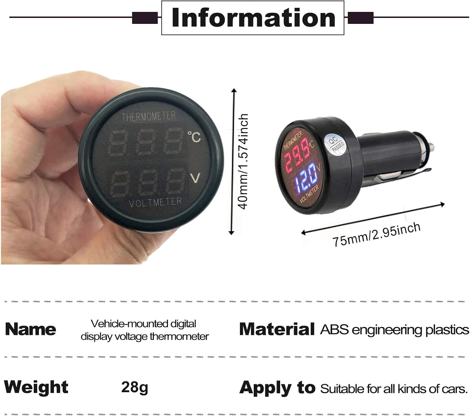 Car Truck Bus Voltmeter & Thermometer Display 2 in 1, 12V 24V Battery Voltage Temperature Meter Monitor Tester Gauge Indicator image number 4