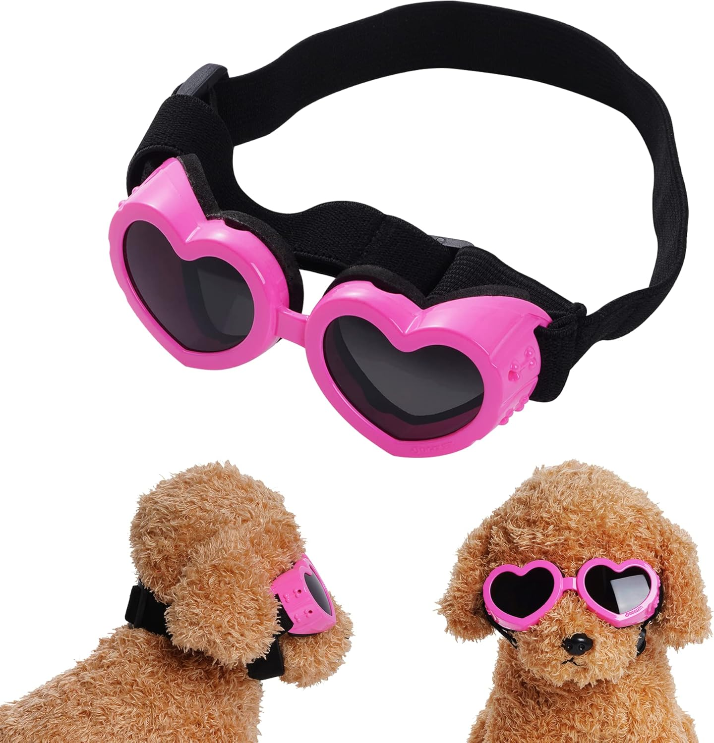 Choyaxo Pink Heart-Shaped Dog Sunglasses with UV Protection, Adjustable Strap & Windproof Design for Small Dogs image number 2