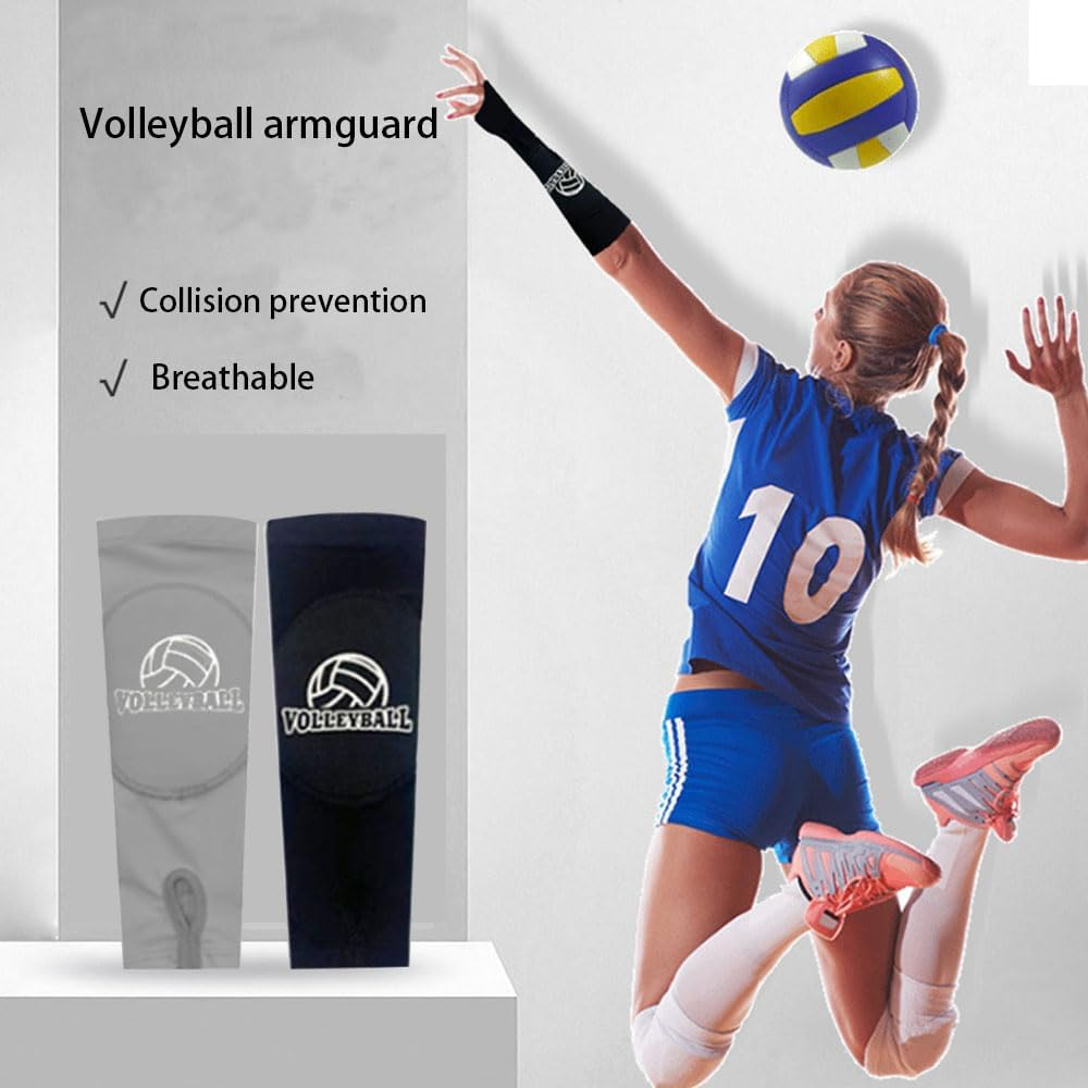 Volleyball Arm Sleeves with Protective Padding, 2 Pairs, Thumbhole Design, Black