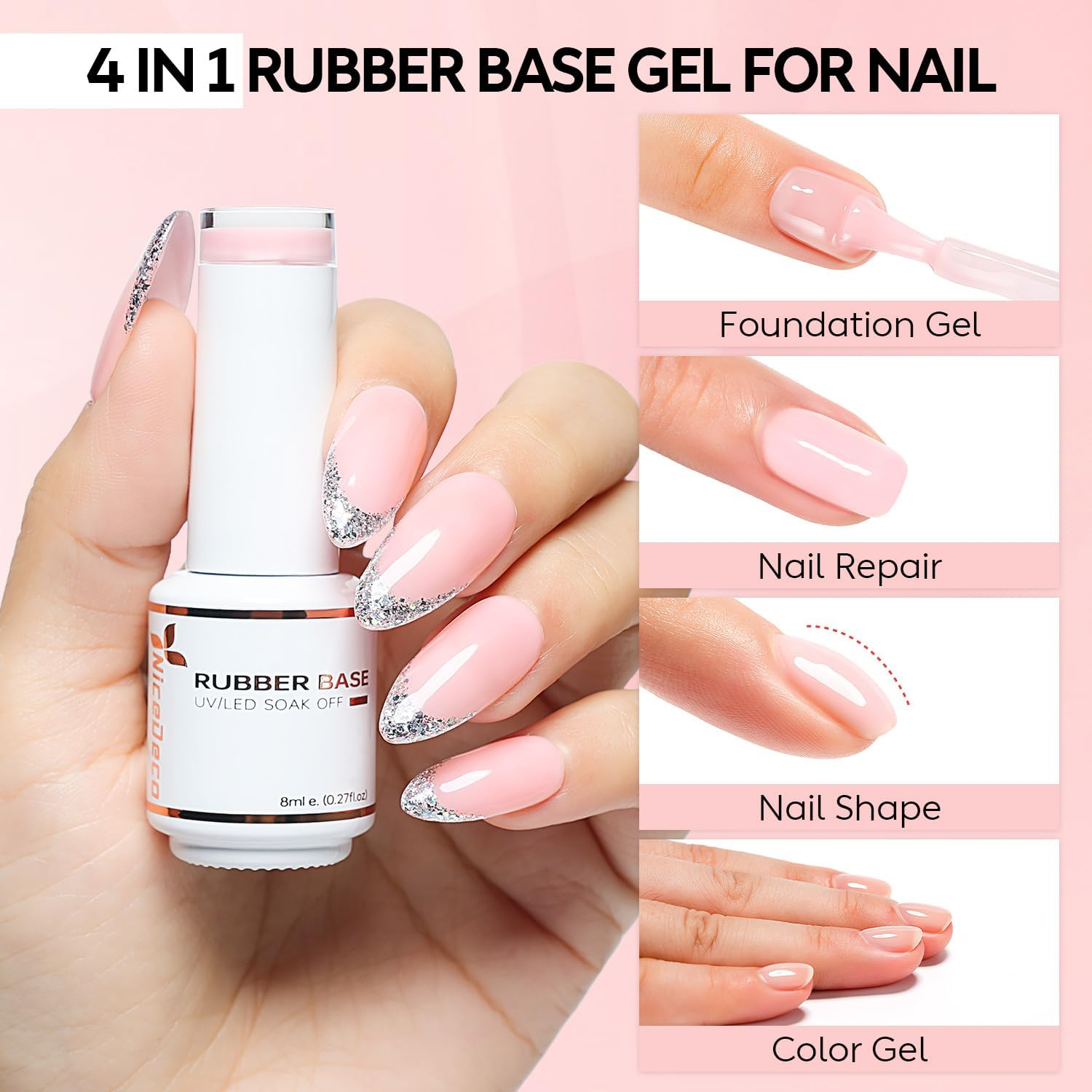 Nicedeco Rubber Base Gel Polish for Nails 6 Pcs Rubber Gel Nail Strengthener Nude Pink Nail Gel Polish Set 37 Cruelty-Free & Vegan - Set6-33 image number 2