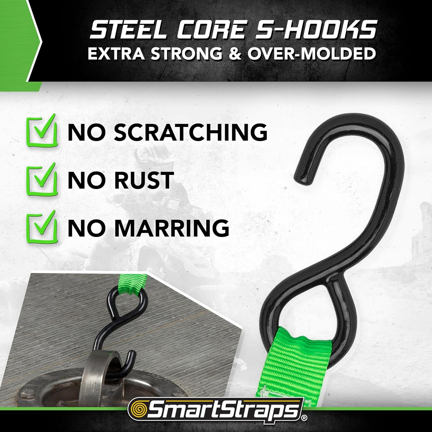 Smartstraps 6&rsquo; Ratchet Straps, 4 Pack &mdash; Standard Duty Retractable Tie-Down Straps &mdash; 1,500Lb Break Strength, 500Lb Safe Work Load &mdash; Haul Atvs, Lawn Tractors and Other Small Equipment