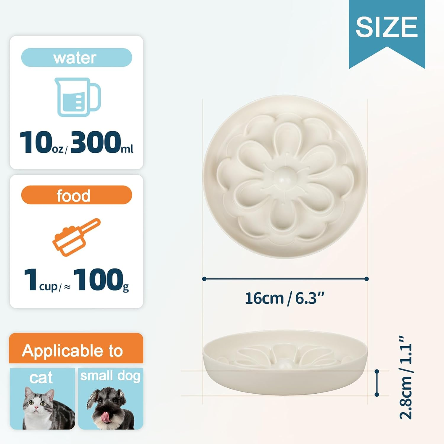 Slow Feeder Cat Bowl, Floral Maze Food Plate for Slow Eating, Melamine Cat Dish, Anti-Sling Bowl for Cats, Suitable for Wet and Dry Food, White image number 3