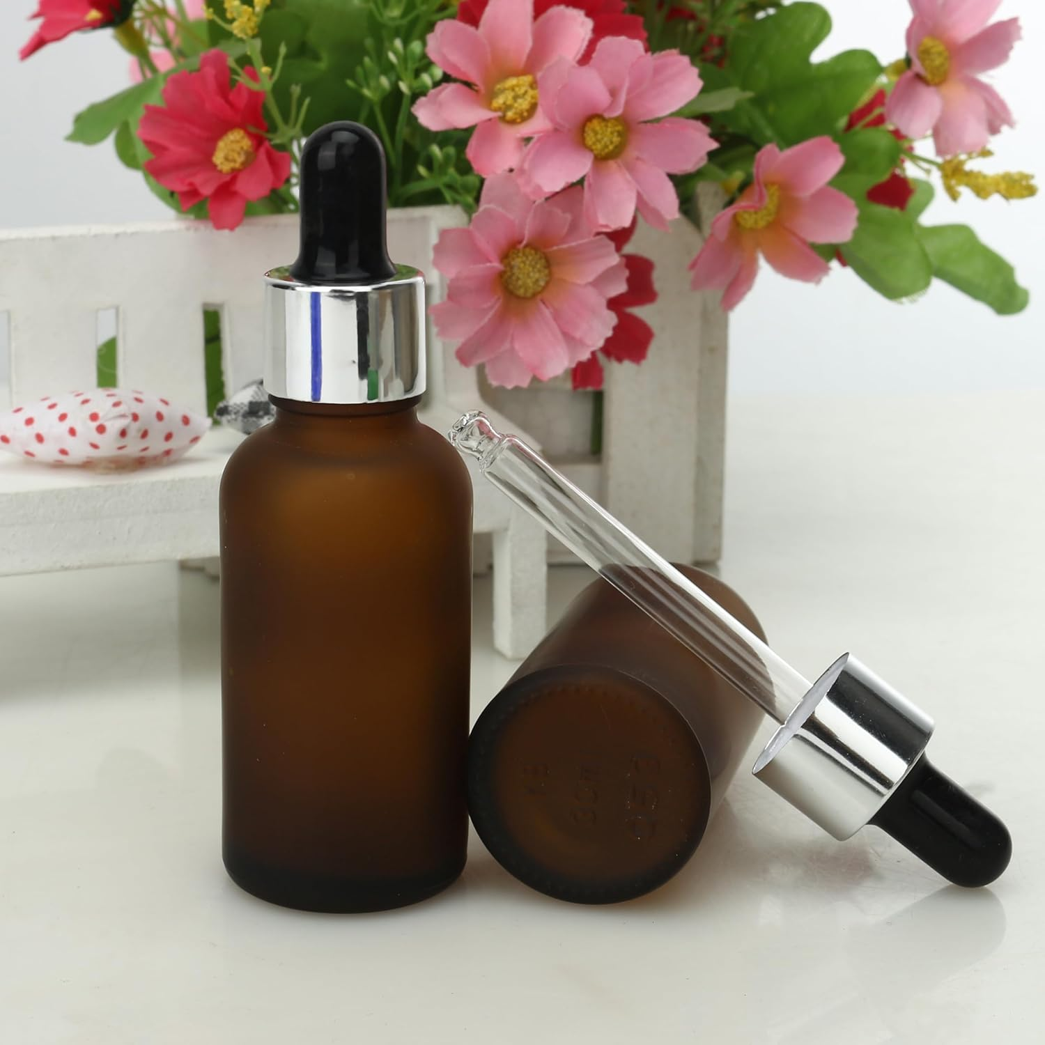 COSIDEA 20 Pcs Empty 30Ml 1Oz Frosted Amber Glass Dropper Bottle for Essential Oil Liquids Travel Bottles for Toiletries image number 1