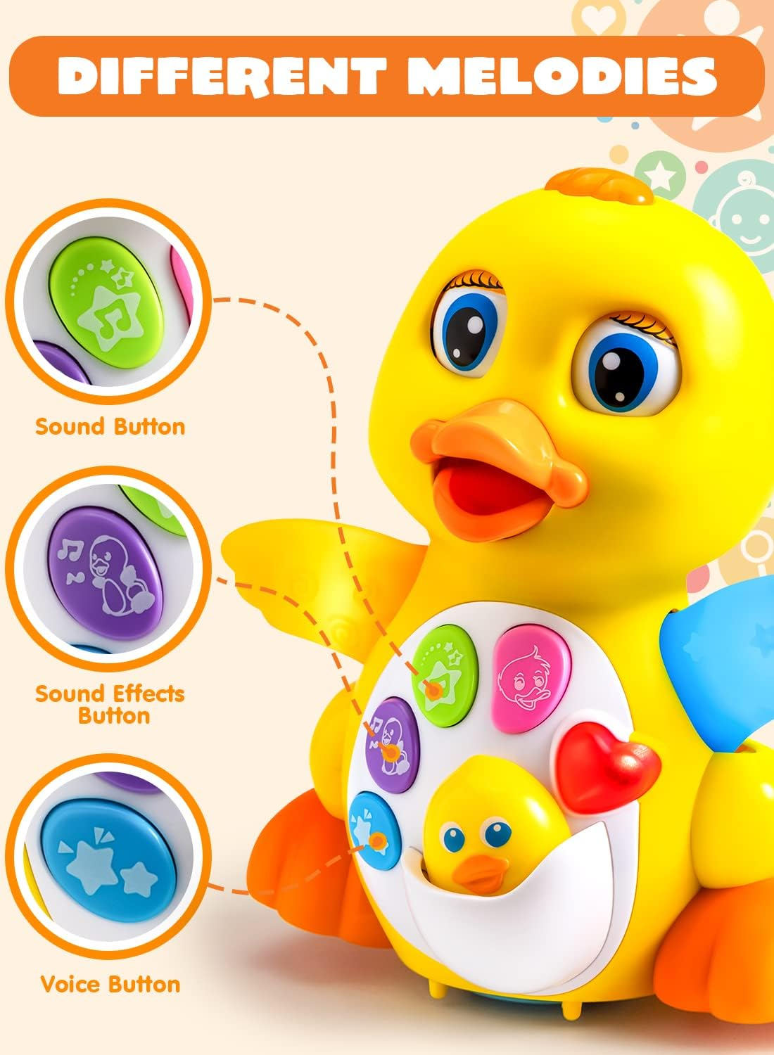 JOYIN Baby Toys Duck, Infant Dancing Crawling Musical Toys 18+ Months, Tummy Time Light up Learning Duck with Music & Lights, Baby Easter Basket Stuffers Gifts image number 6