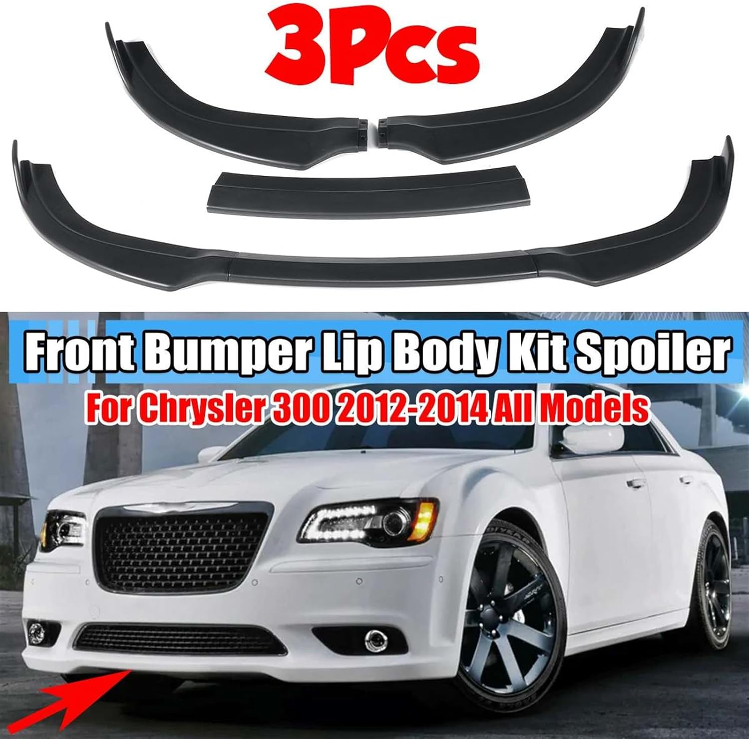 Szwaldaper 3PCS Car Front Bumper Lip Splitter Diffuser Deflector Body Kit Spoiler, for Chrysler, 300 SRT8 C S Base Sedan 2012 2013 2014 Car Aerodynamic Spoiler Panel image number 4