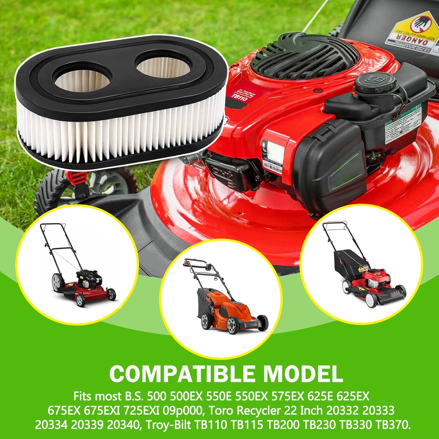 Rakiyada 2 PCS 593260 Air Filter with Pre Filter and Spark Plug Fits for Briggs and Stratton 500EX 550EX 575EX 625EX 725EXI Engines, Air Filter Parts for Toro Recycler 22 and Troy Bilt Lawn Mower image number 4