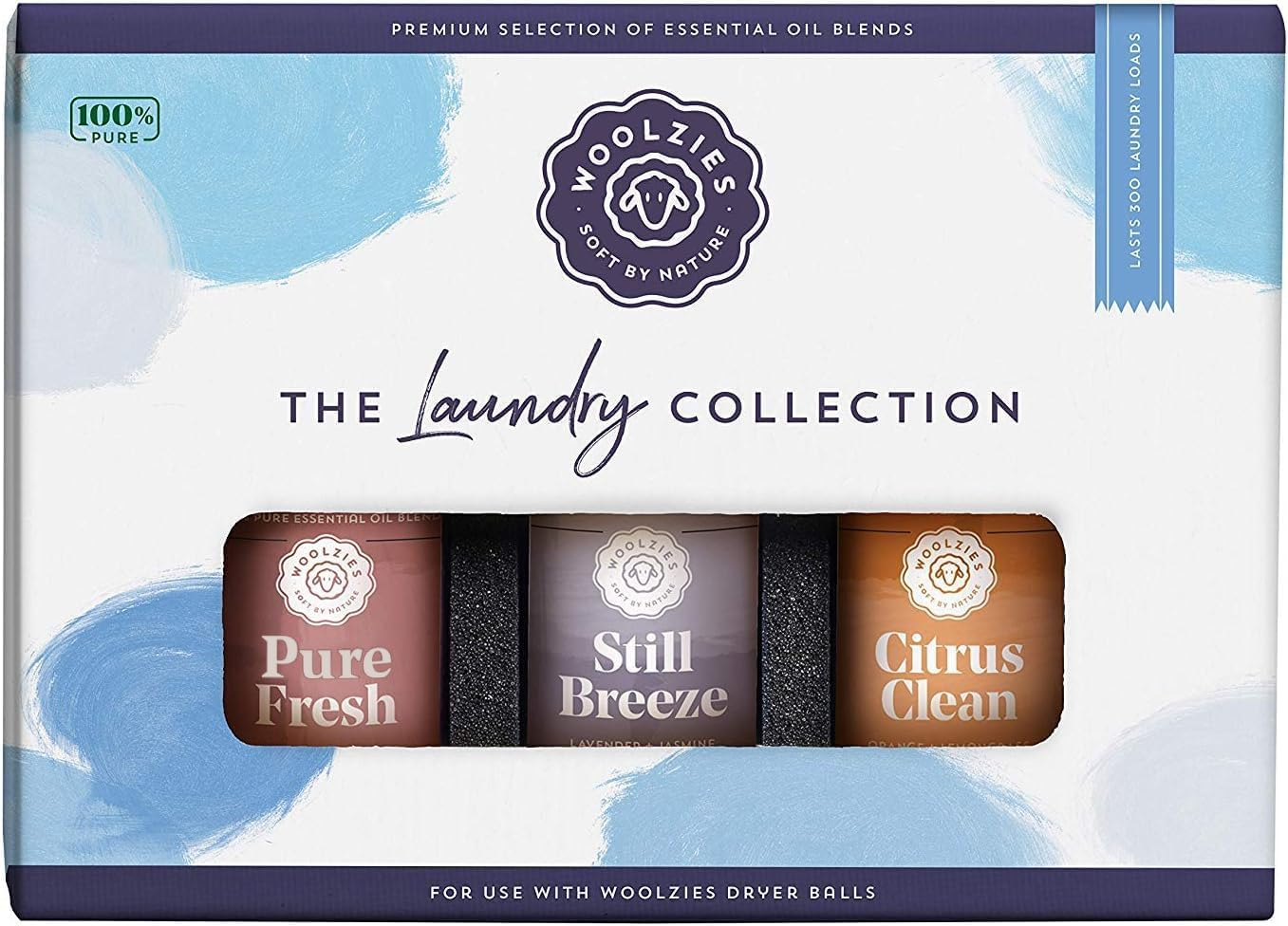 Woolzies Laundry Collection Essential Oil Set | 100% Pure Therapeutic Grade Aromatherapy Oil | Use with Wool Dryer Balls or Oil Diffuser | Gift Set Includes Petal Fresh, Still Breeze, Citrus Clean