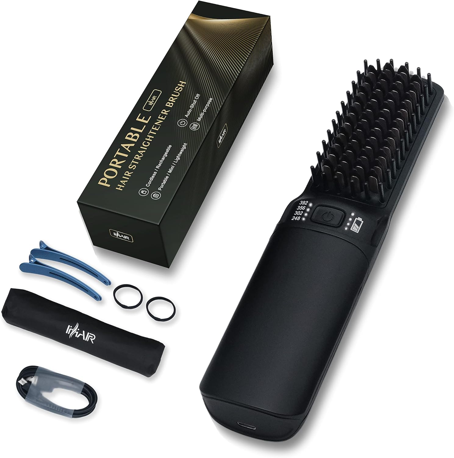 Hot Hair Straightener Brush,Portable Mini Hair Straightener USB Rechargeable 6400MAH,2 in 1 Hair Straightener Comb with Anti-Scald Feature for Women & Men (Black) image number 2