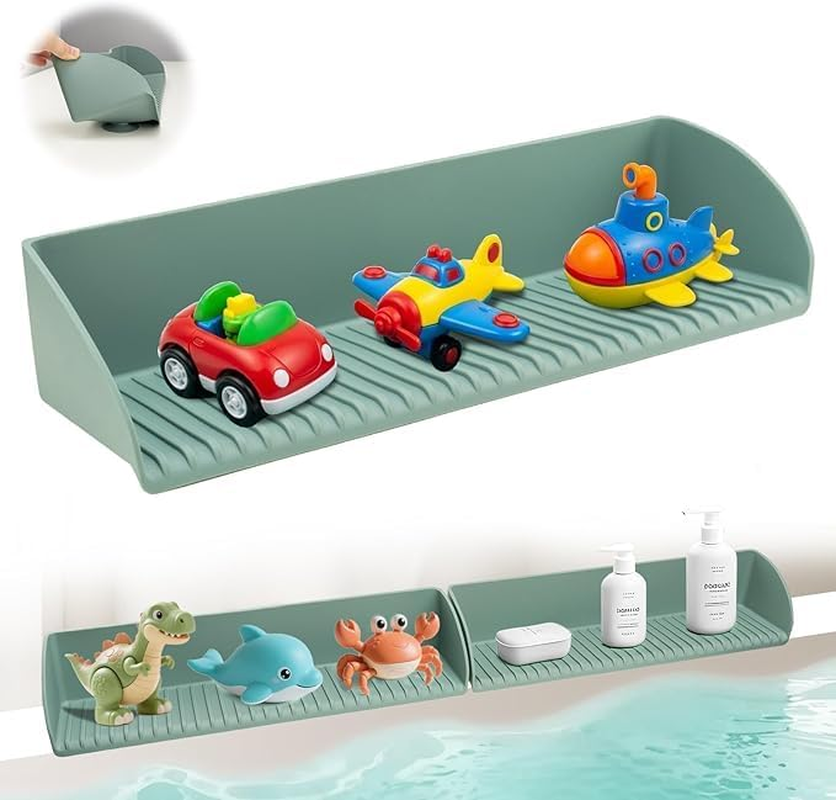 Kids Bathtub Splash Guard, Silicone Tub Shelf with Toy Storage, Extra-Wide Design, Strong Suction Cups image number 5