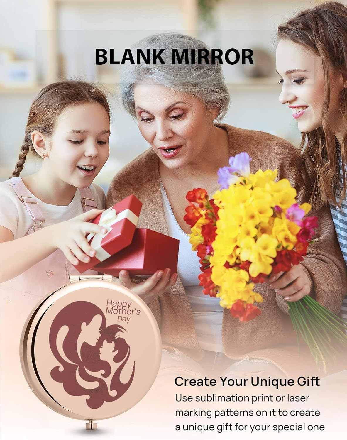 Compact Mirror Bulk, Pack of 12 Double-Sided 1X/2X Magnifying Metal Makeup Mirrors(Round, Rose Gold) image number 6