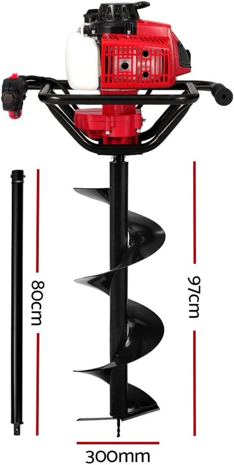 Giantz Post Hole Digger 63Cc Electric Garden Auger Ground Drill Bit Set Power Tools Hand Tool Gardening Accessories Gifts for Seedlings, Flowers Plant Fence Extension, 180Cm Depth and 300Mm Diameter image number 5
