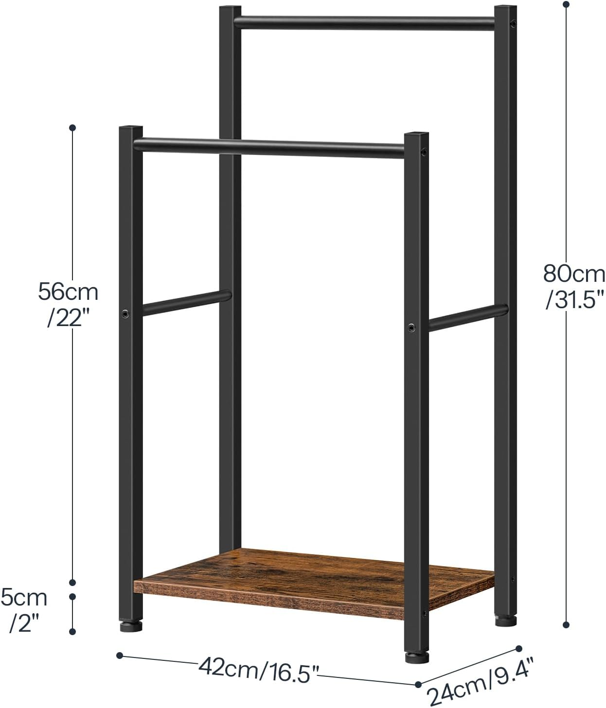 HOOBRO Freestanding Towel Rack, 2 Tier Blanket Ladder Holder for Bathroom, 42 X 24 X 80 Cm, Blanket Rack, Industrial Drying and Display Rack with Shelf, Metal, Rustic Brown and Black BF02LB01 image number 1