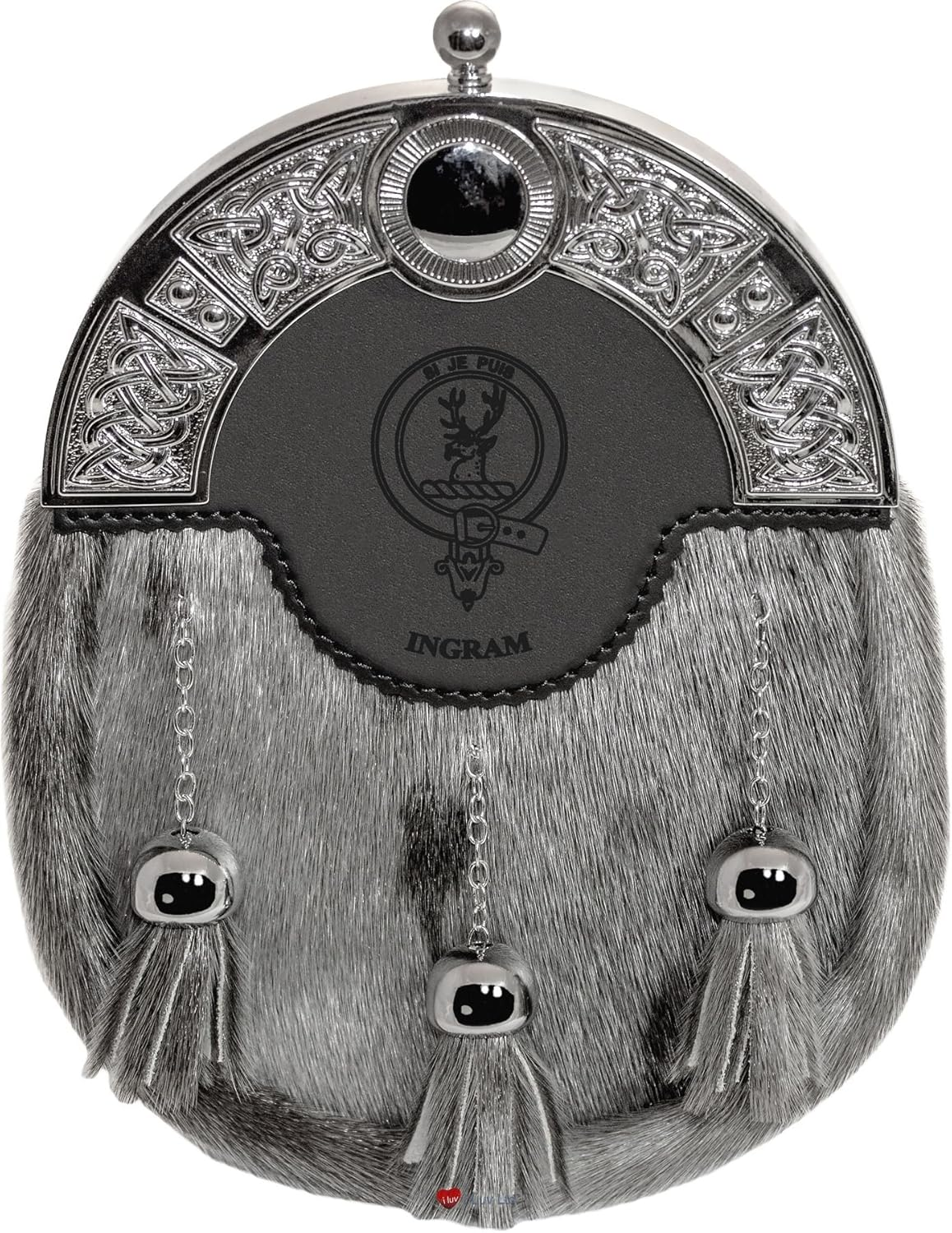 Ingram Dress Sporran 3 Tassels Studded Targe Celtic Arch Scottish Clan Name Crest image number 1