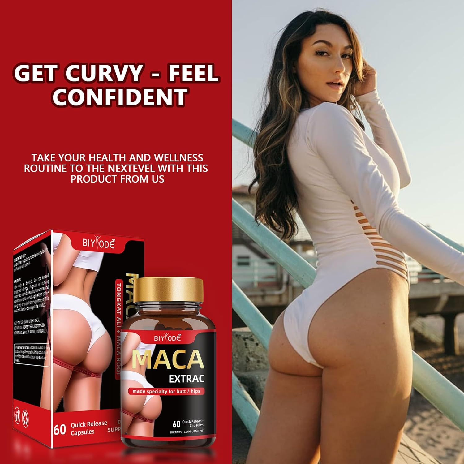 Organic Maca Root Power Capsules - Curve Butt Enhancement Pills for Women plus Big Buttocks Natural Herbal Big Ass Buttocks Lift Firming Massage Buttocks 60 Capsules