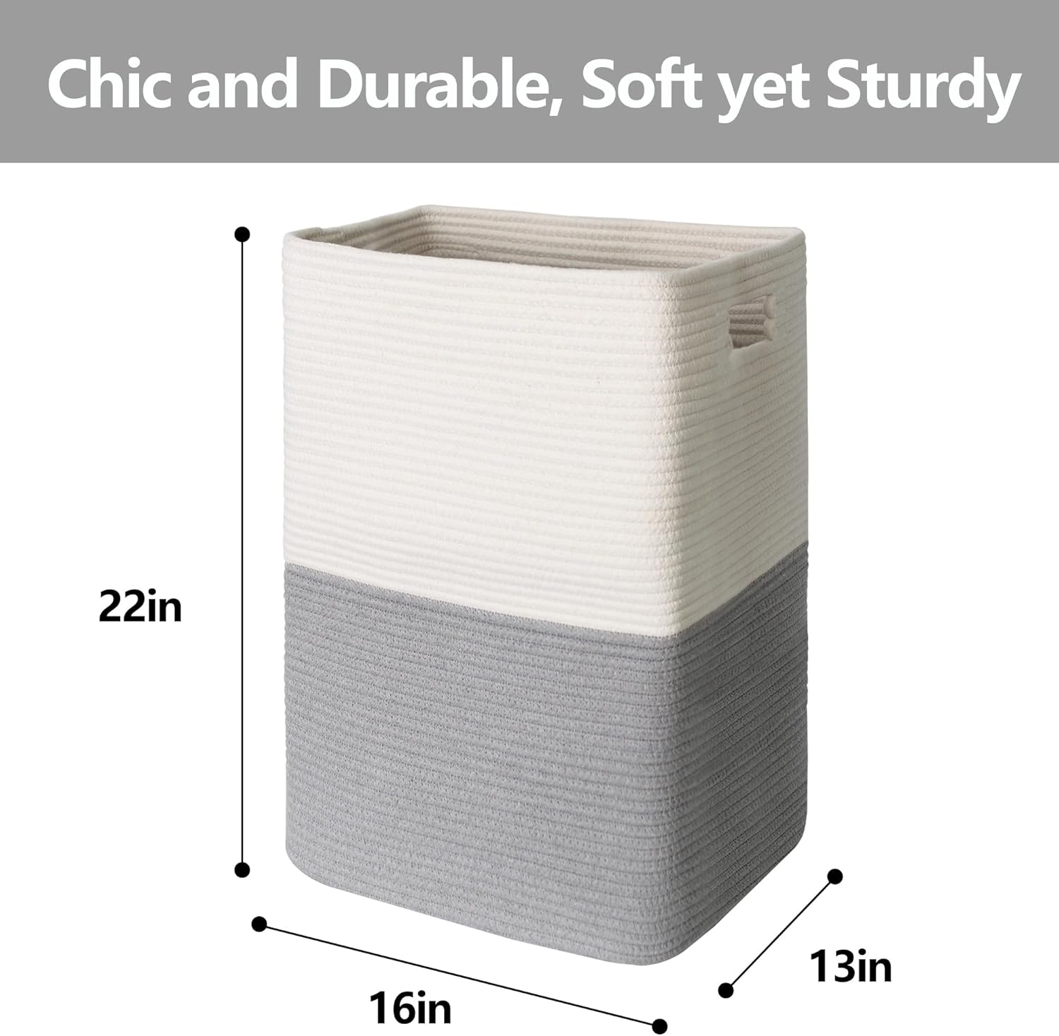 MEGASKET Large Laundry Hamper Basket, 16"X13"X22" Hampers for Bedroom Aesthetic, Cotton Rope Dirty Clothes Hamper, Soft Baby Kids Nursery Wicker Laundry Basket, Tall Woven Laundry Bin, Gray, 75L