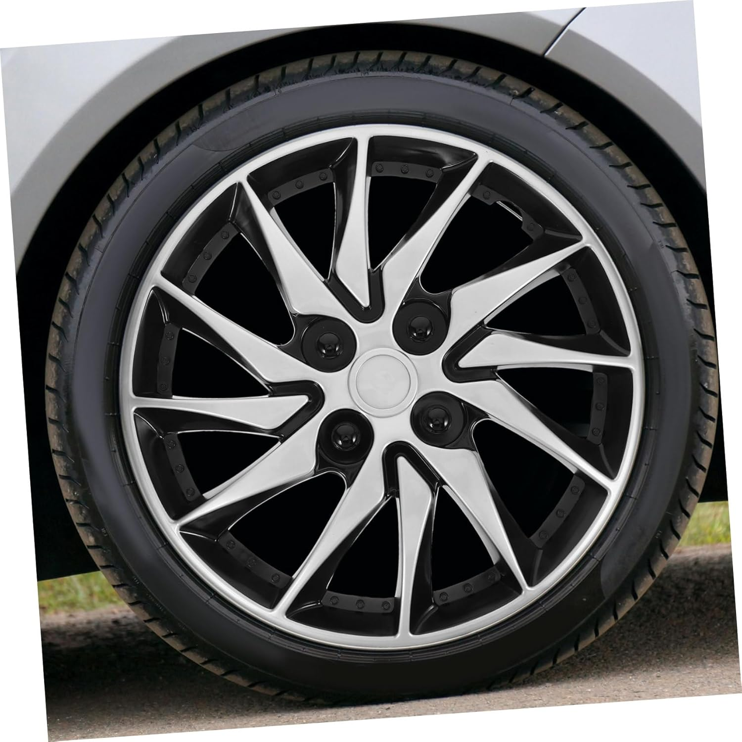 COSMEVIVI 14-Inch Silver Black Automotive Hubcap Wheel Cover Car Rim Hub Case Replacement for 14" Steel Wheels Compatible with Passenger Vehicles image number 6