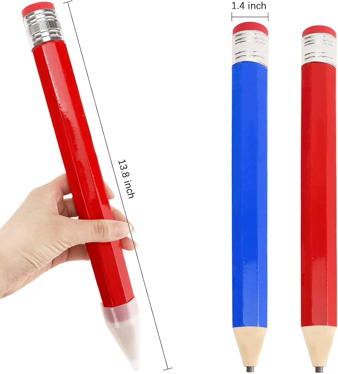 2 PCS Wooden Jumbo Pencils, Really Big Pencil, Super Giant Pencil - Writable & Erasable (Surprise Random Color)