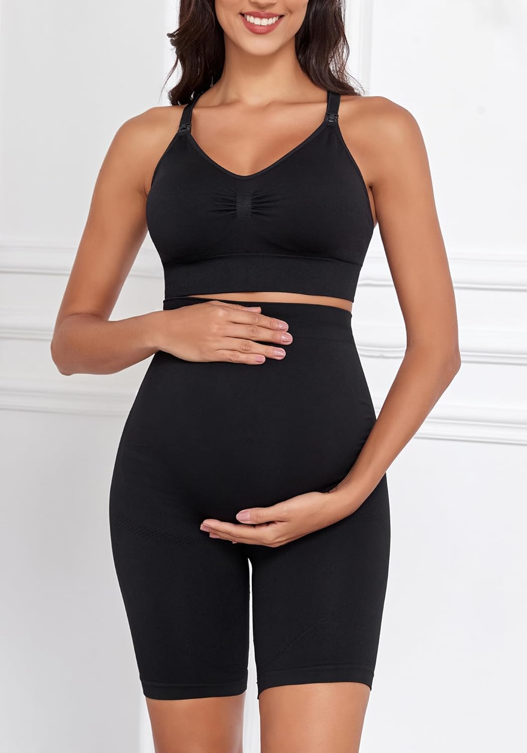 Lataly Womens Nursing Maternity 2 Piece Workout Set for Breastfeeding-Bra&Yoga Shorts for Pregnancy Activewear Outfit image number 1