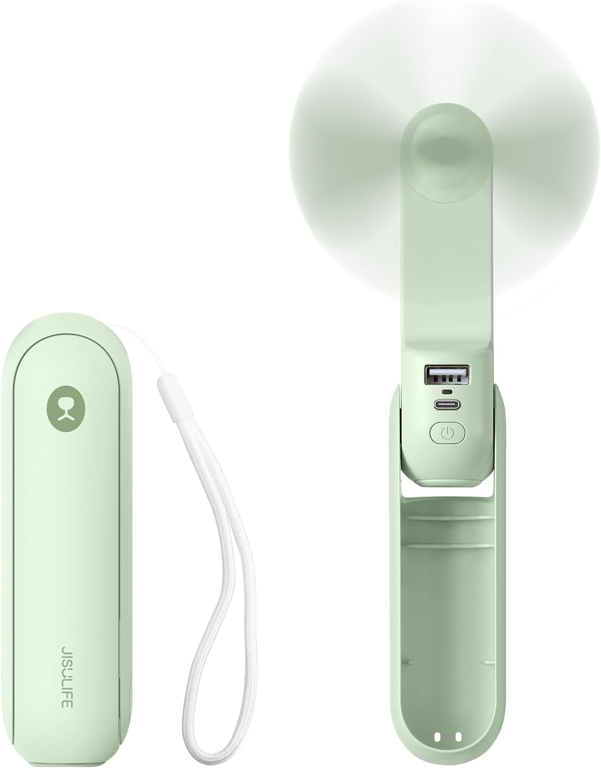 JISULIFE Portable Handheld Fan, Mini Pocket Personal Hand Fan, USB Rechargeable Battery Operated 14-21 Hours, Multifunctional Foldable Fan with Power Bank, Flashlight for Travel, Gift, Kids - Blue