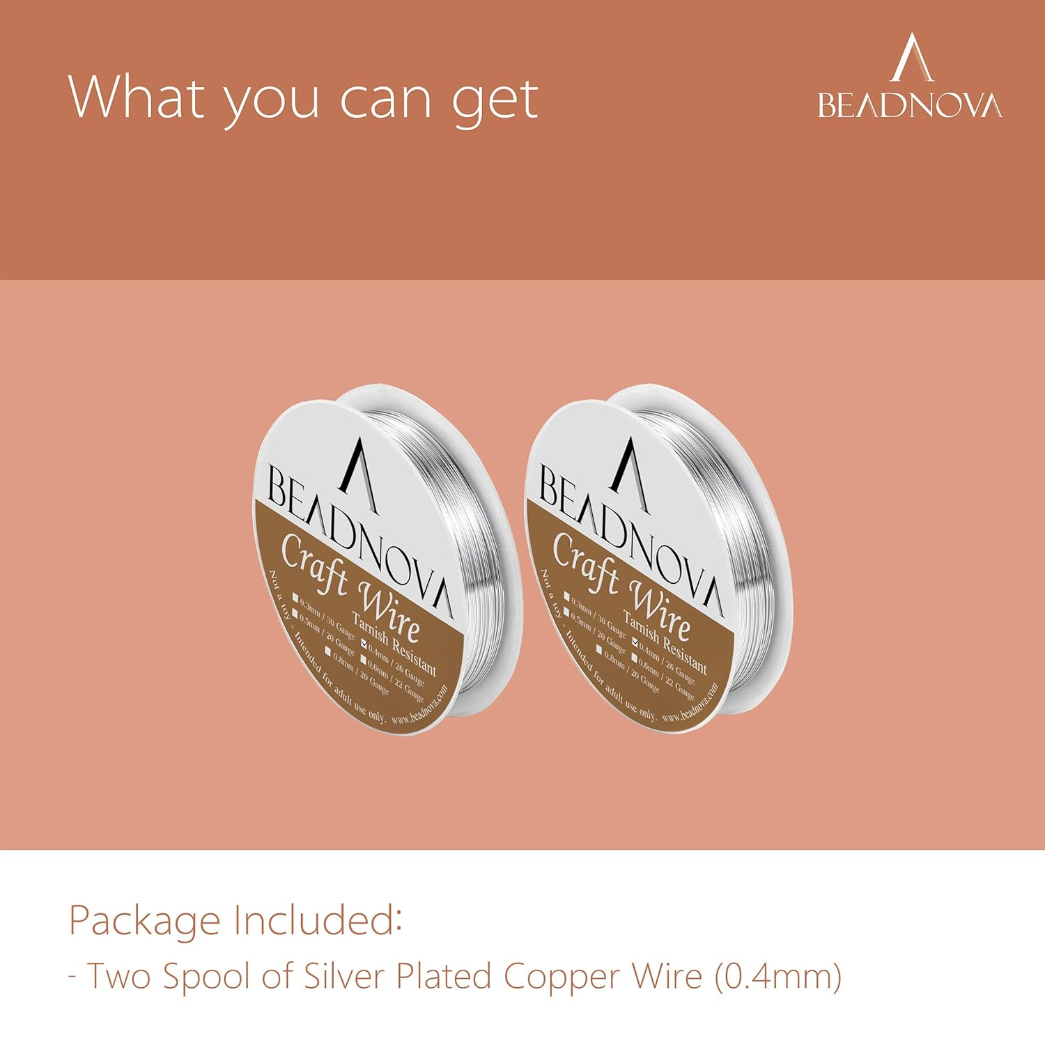 BEADNOVA Bare Copper Wire Tarnish Resistant Jewelry Making Wire (Silver Plated, 26Gauge)