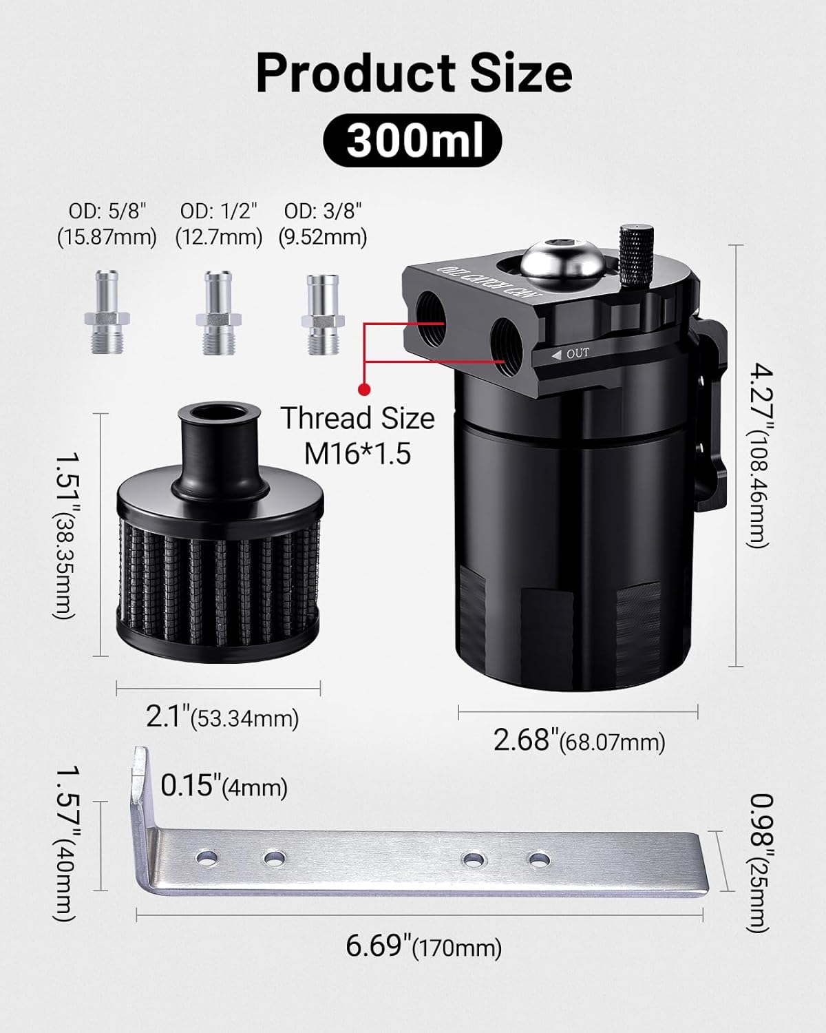 EVIL ENERGY Polish Baffled Universal Oil Catch Can Reservoir Tank Breather Filter Kit with 3/8" NBR Fuel Line Aluminum Black - Blue image number 2