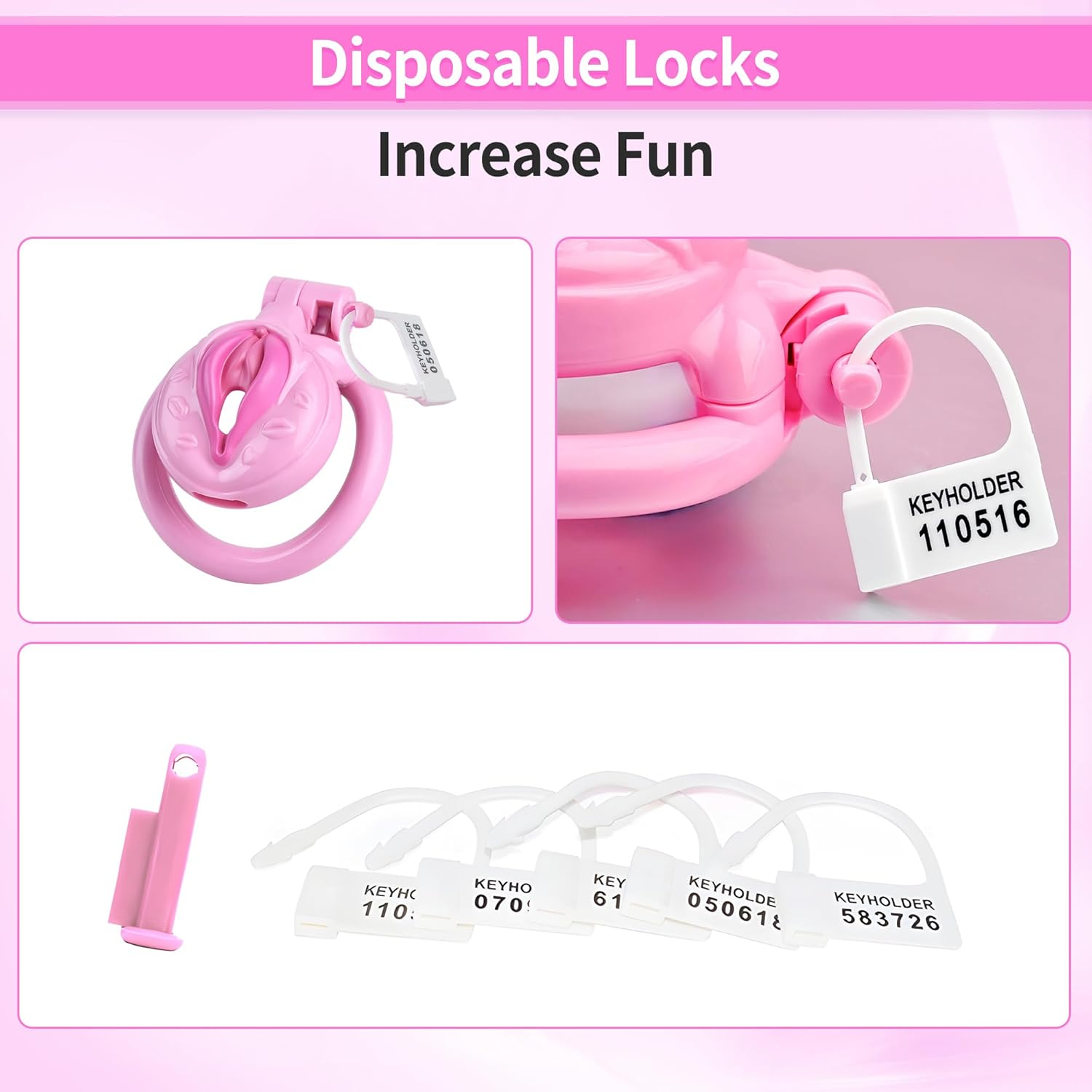 BEWISH Men'S Chastity Cage with 4 Pink Penis Rings Male Chastity Device Penis Cage Genuine Chastity Clitoral Cage Men Locked Pussy Penis Cage BDSM Bondage Sex Toy for Gay Couples image number 4