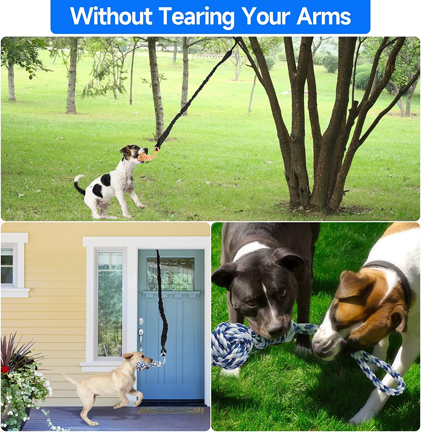 Spring Pole Dog Rope Toys Outdoor Dog Tug of War Toy for Pitbull Medium to Large Dogs Outdoor Bungee Hanging Exercise Ropes Muscle Builder Dogs Interactive Toys (Dog Rope Toys) image number 6