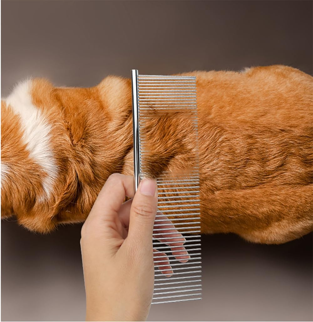 Custelen 2 Pack Dog Combs with Rounded Ends Stainless Steel Teeth - Professional Grooming Tool for Long and Short Haired Pets (6.3IN/7.4IN) image number 4