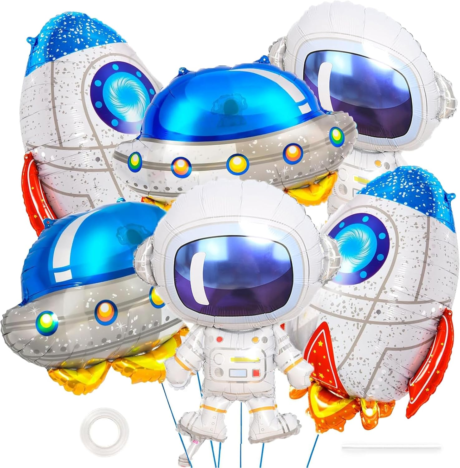 6 Pcs Large Size Space Balloons Astronaut UFO Rocket Foil Balloons for Universe Space Themed Birthday Party Decor image number 4