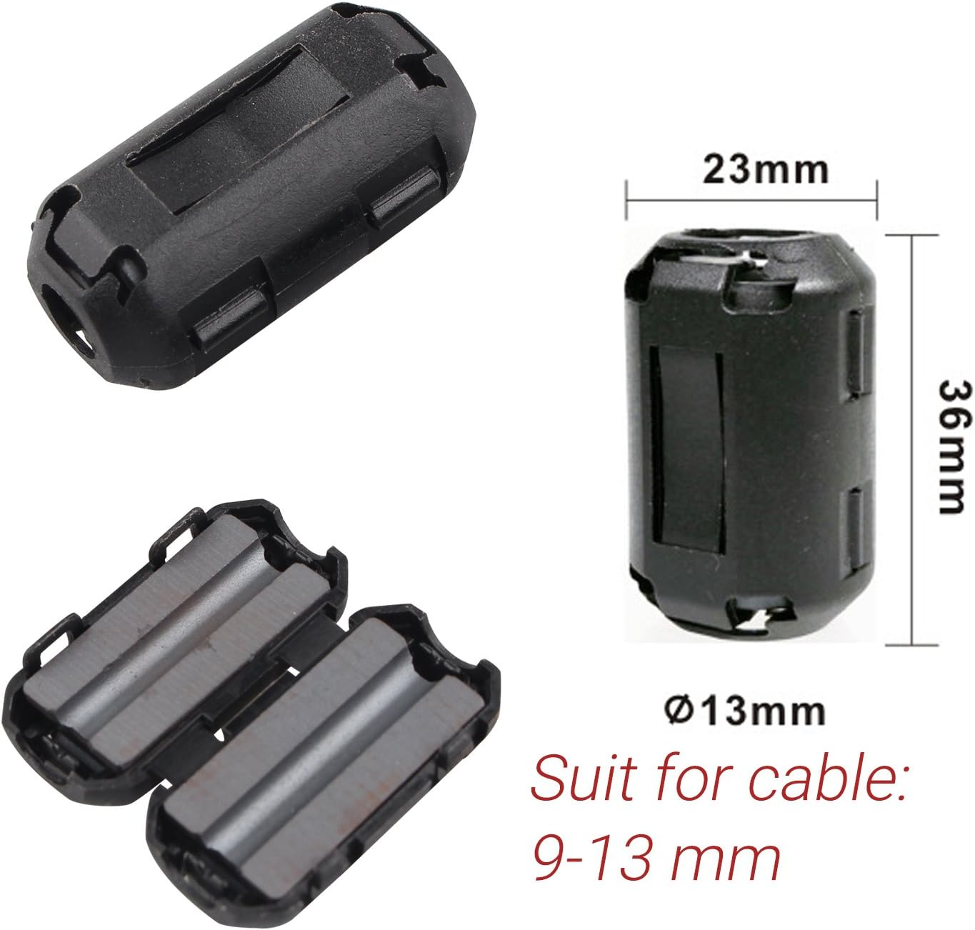 10PCS Noise Filter Cable Ring, Snap on Ferrite Ring Core Anti-Interference Bead Choke Ring Cord RFI EMI Noise Suppressor High-Frequency Filter with 13Mm Inner Diameter Ferrite Cable Clip Black image number 5