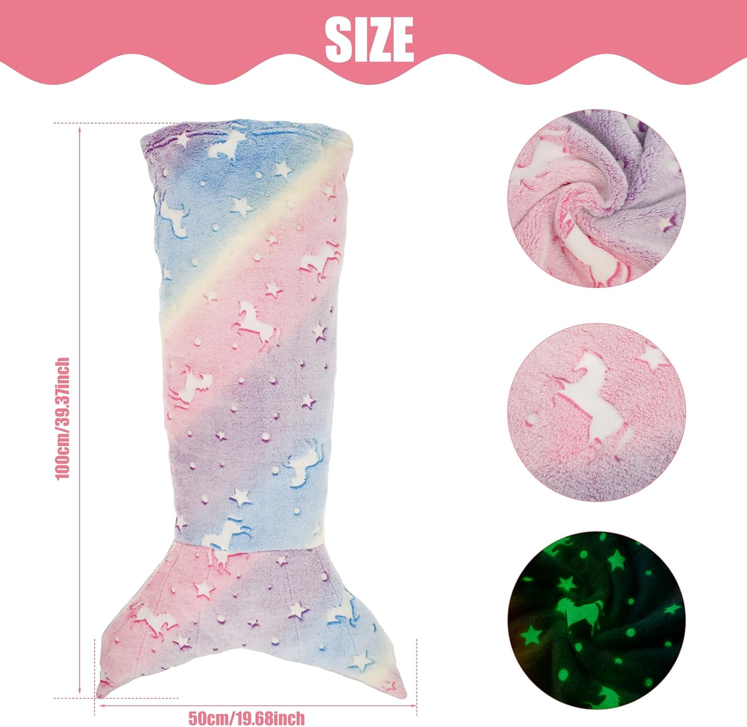 Kids Mermaid Tail Blanket Flannel Colorful Snuggle Blanket Super Soft Tie Dye Toys with Double Stitching Mermaid Blanket Gifts for Girls 3 to 6 Years (02) image number 4