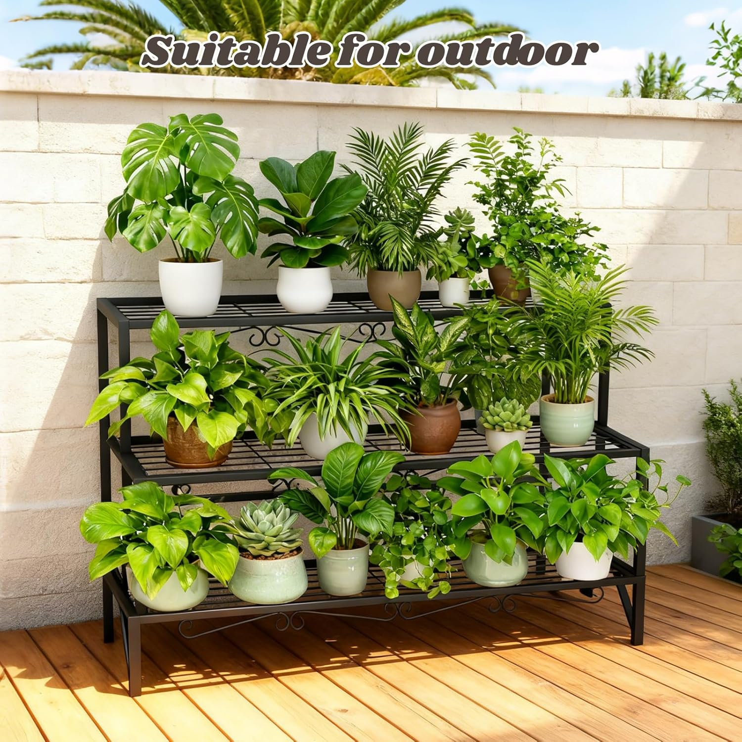 3-Tier Plant Stand, Heavy Duty Plant Stands for Indoor and Outdoor, 27" Flower Pots Plant Storage Shelf Decoration Racks for Living Room, Balcony, Patio image number 6
