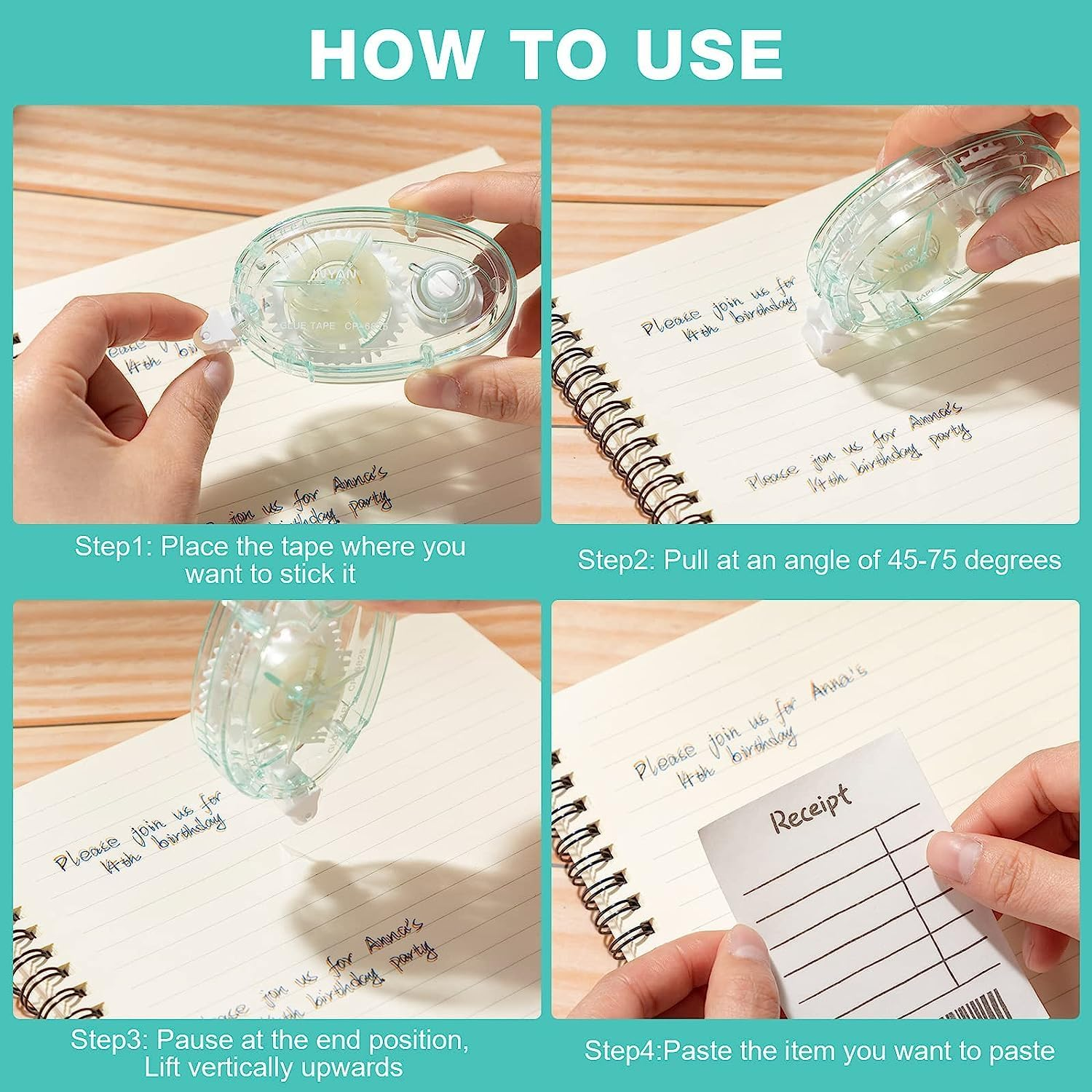 6Pcs Glue Roller Permanent Adhesive Glue Tape Double Sided Dispenser Transparent Runner Tape Pen for DIY Craft Card Marking Scrapbooking Photo Album Journal 10M*8Mm image number 3