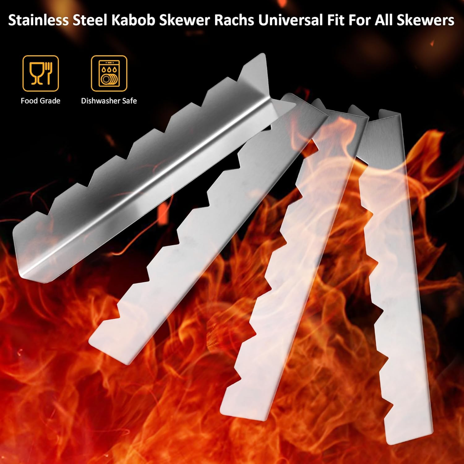 Akamino 4 Pack Kabob Skewers Rack, 430 Stainless Steel Shish Kabob Holder with 6 Notch, 11..8" Long Universal Barbecue BBQ Skewers Rack for Grilling image number 3