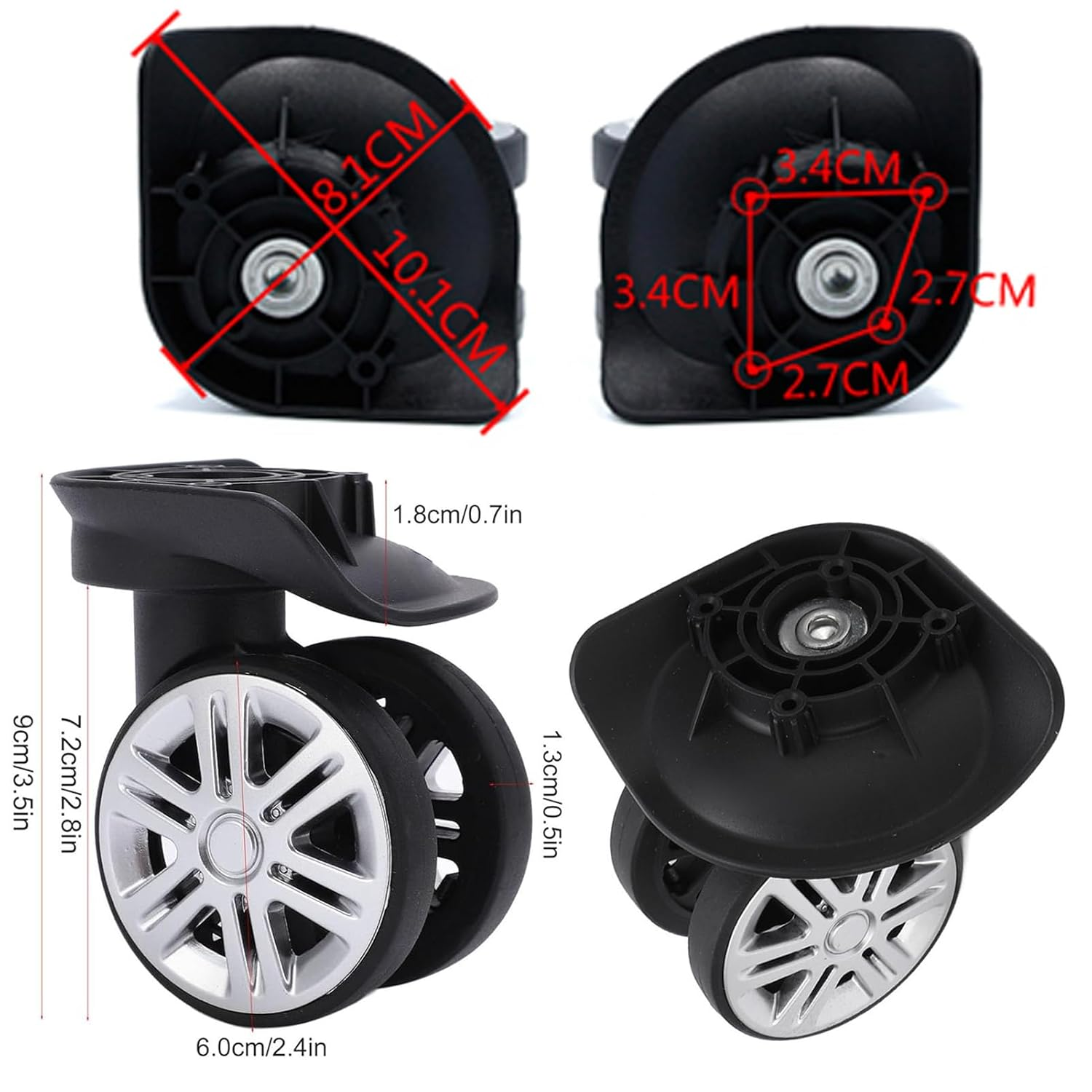 2 Pcs Luggage Wheels, Suitcase Wheels Replacement Luggage Travel Suitcase Wheels Plastic Luggage Mute Wheel Suitcase Wheel Repair image number 4